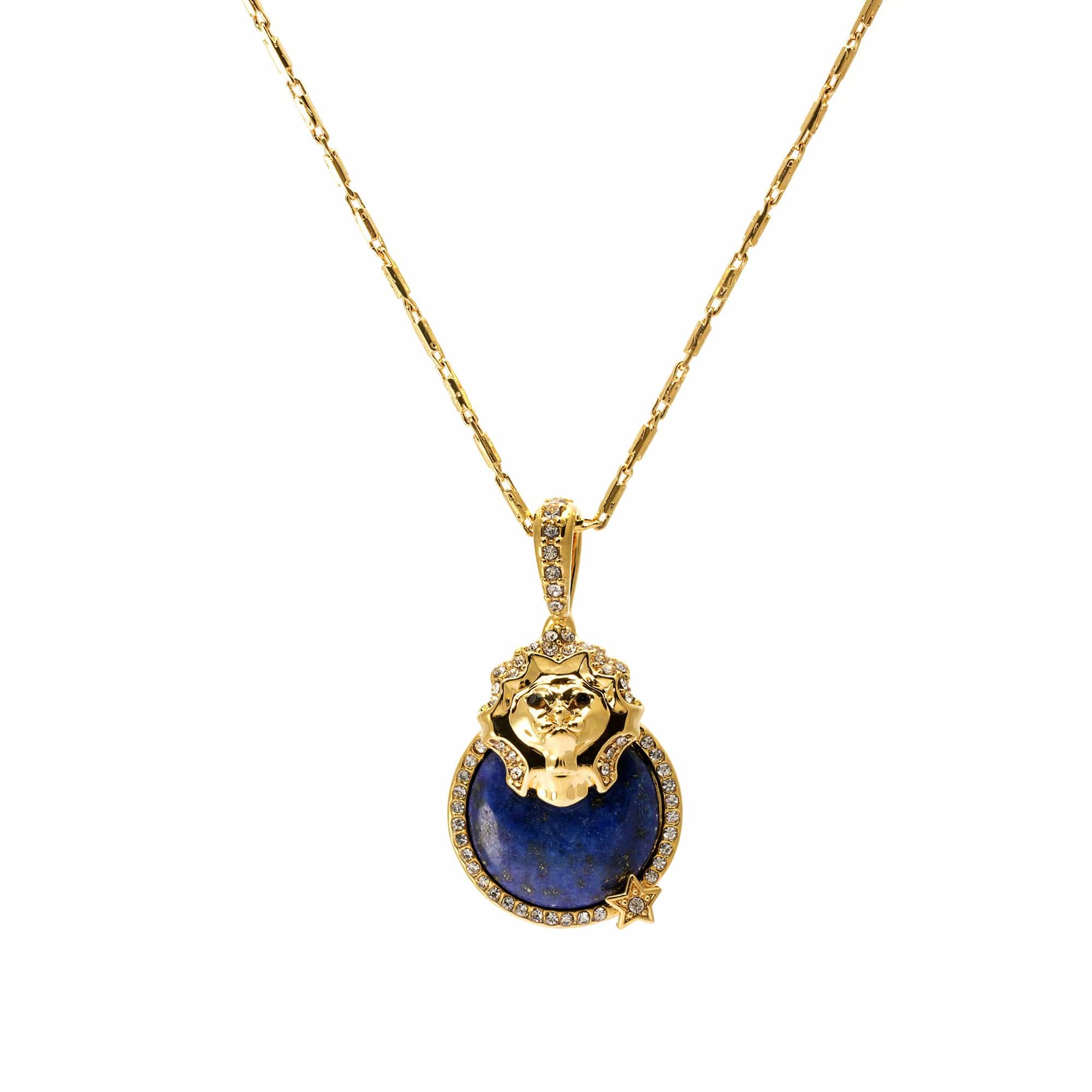 Necklace brass lapis lazuli Austrian rhinestone plated Russian gold