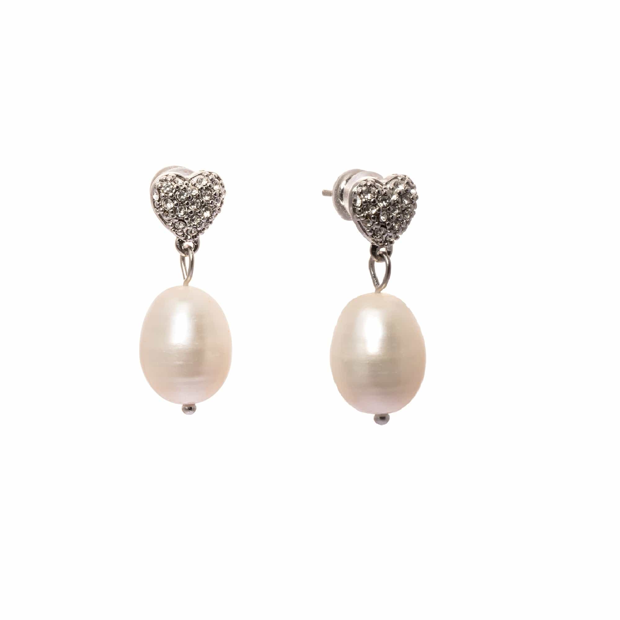 Crystal Pearl Earrings, Austrian Rhinestones, Alloy Plated With Plain Sterling Silver, Antique Finish