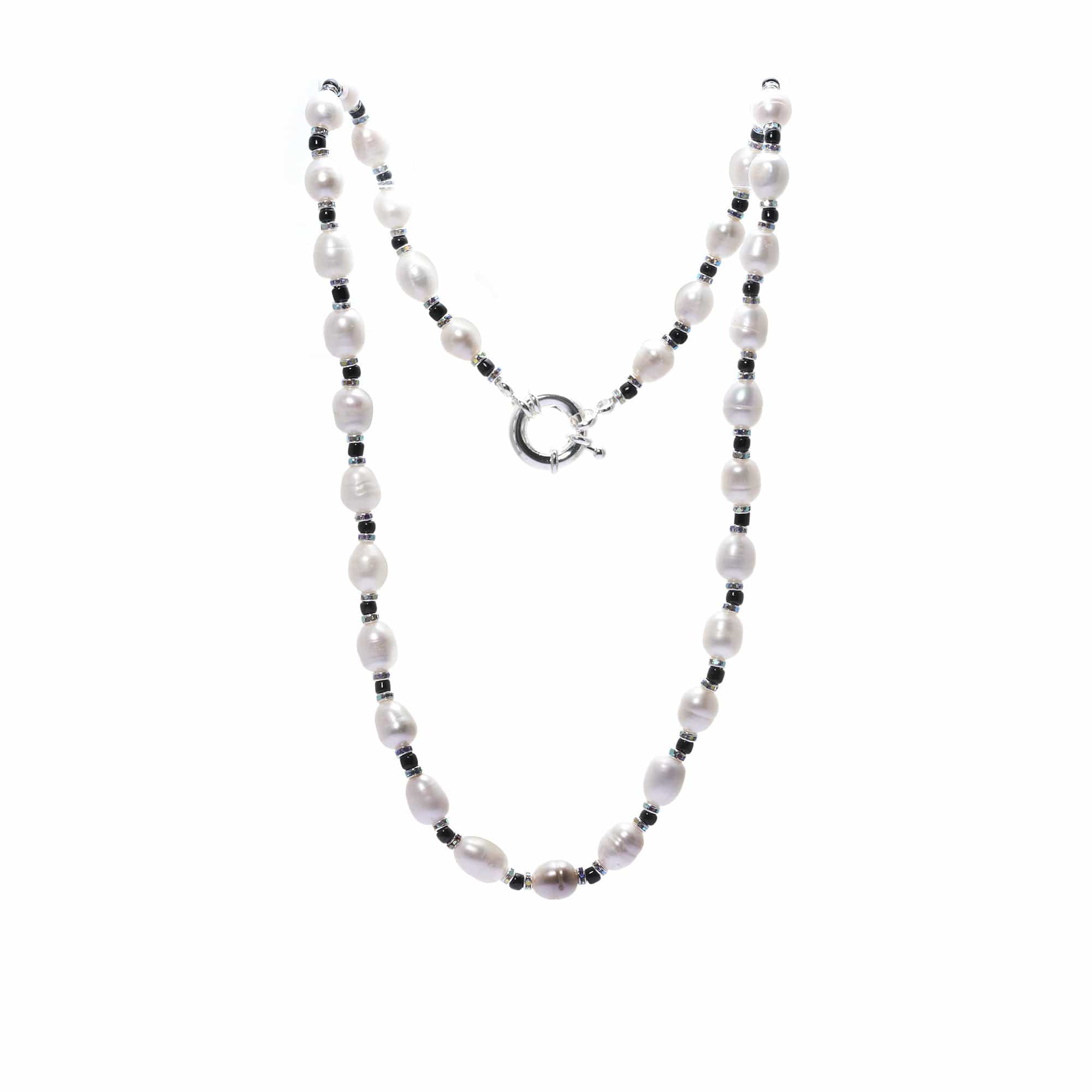 Necklace crystal pearl Austrian rhinestone plated silver made old