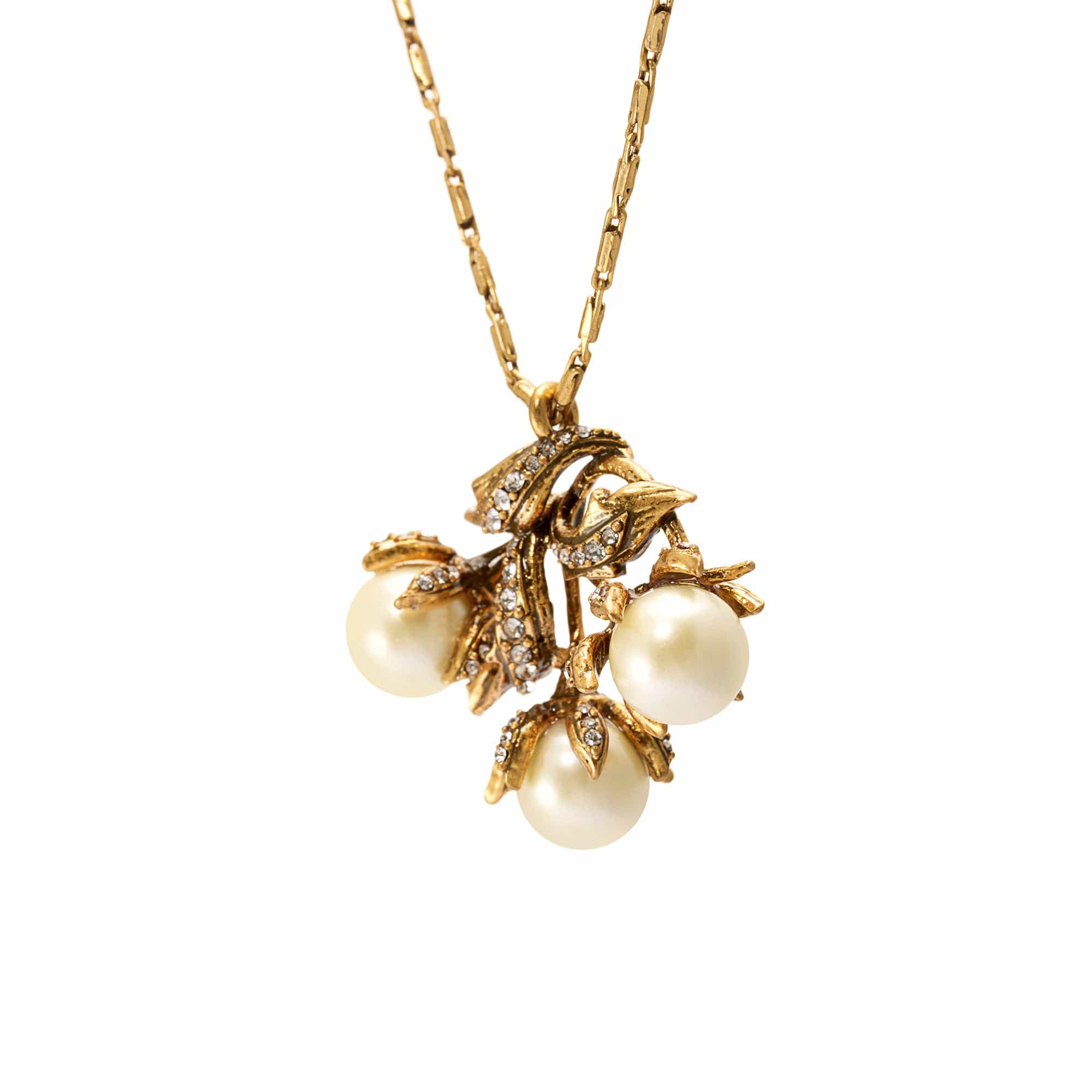 Necklace Brass crystal pearl Austrian rhinestone plated Russian gold