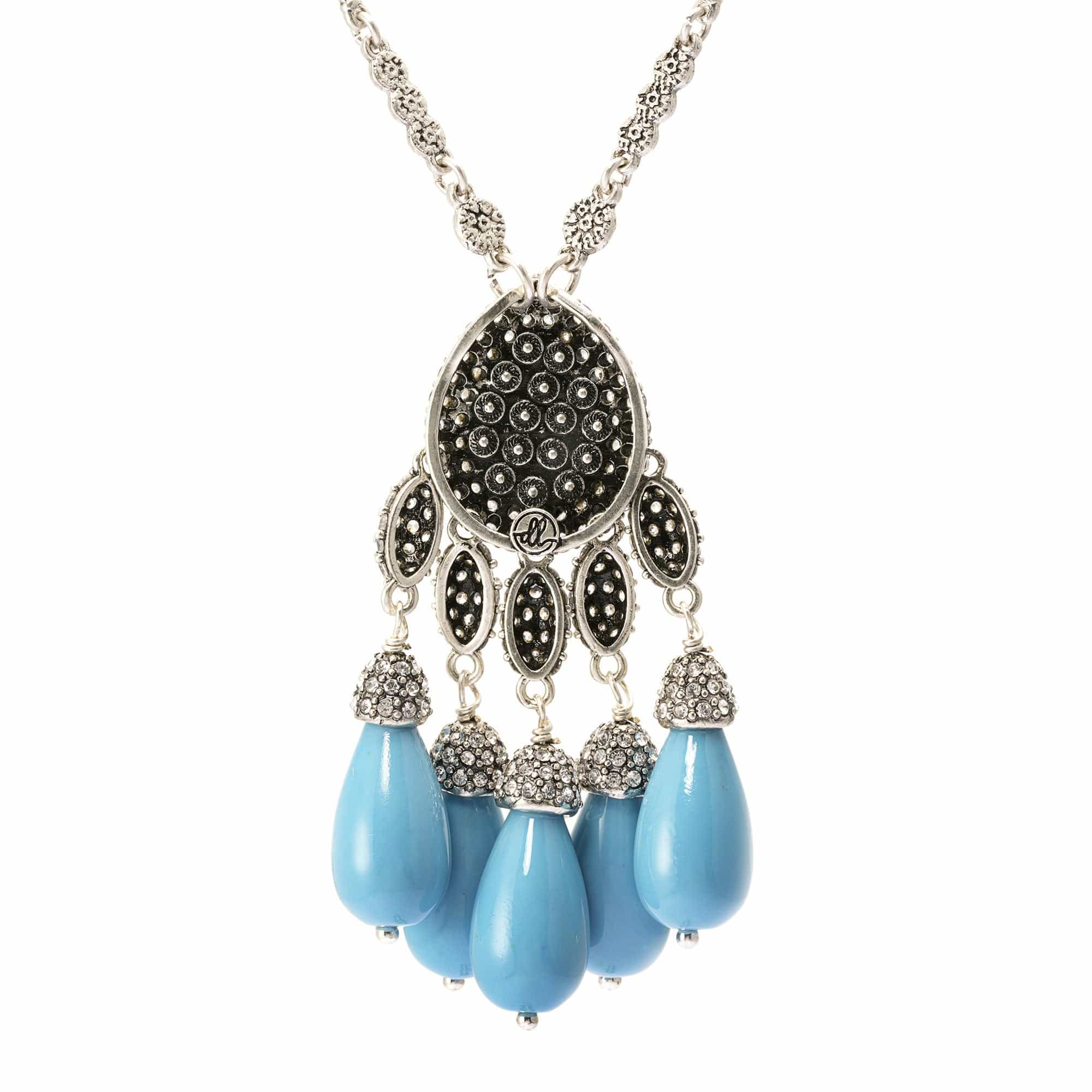 Necklace brass crystal Austrian rhinestones plated silver made old