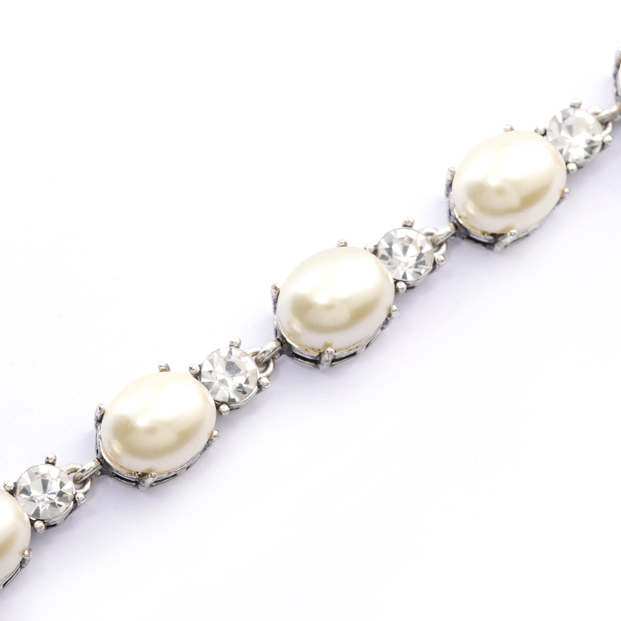 Brass Plated Necklaces, Imported Crystal Pearls Imported Austrian Rhinestones, Plated Silver
