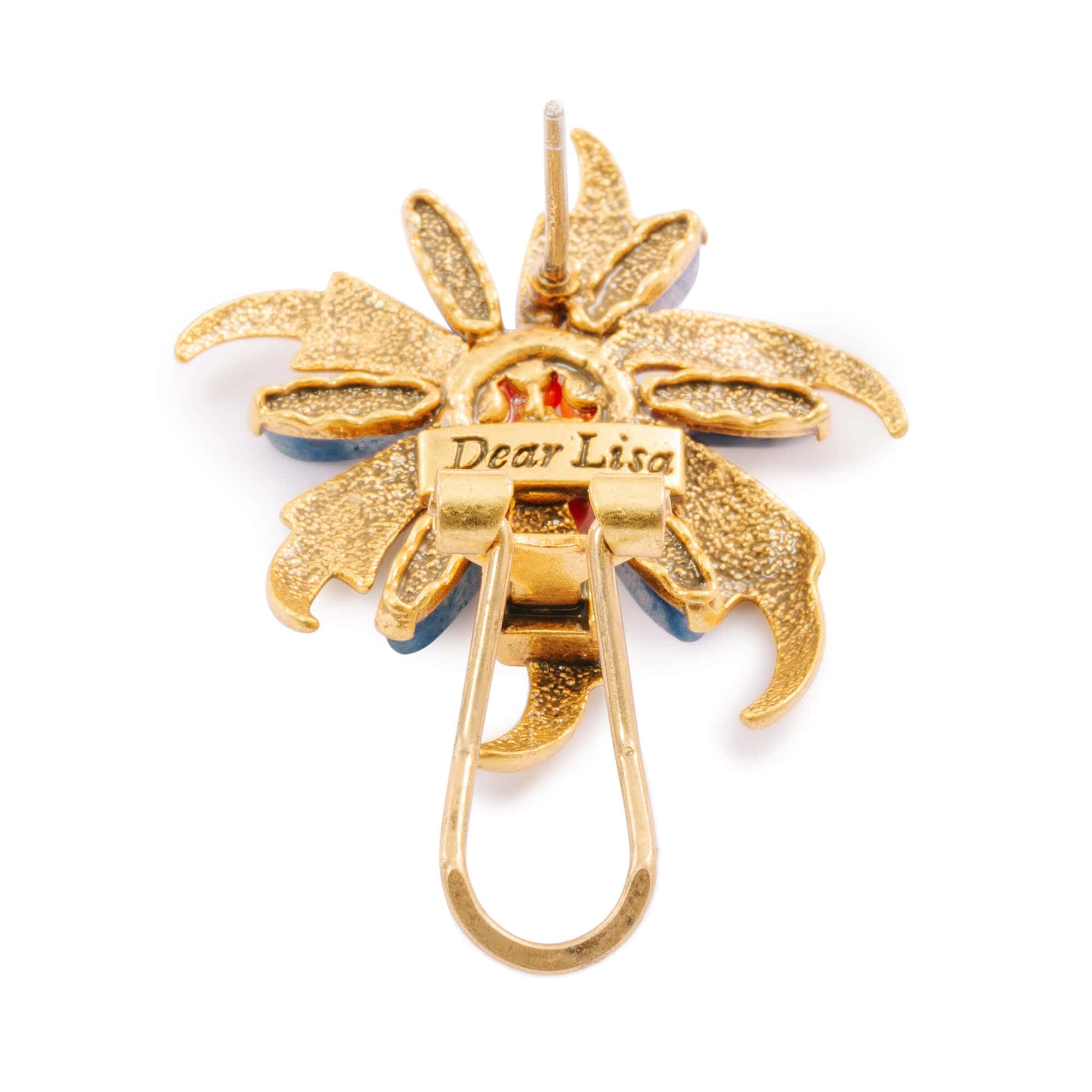 Earrings Red Stone, Crystal Pearl, Brass Plated with Russian Gold