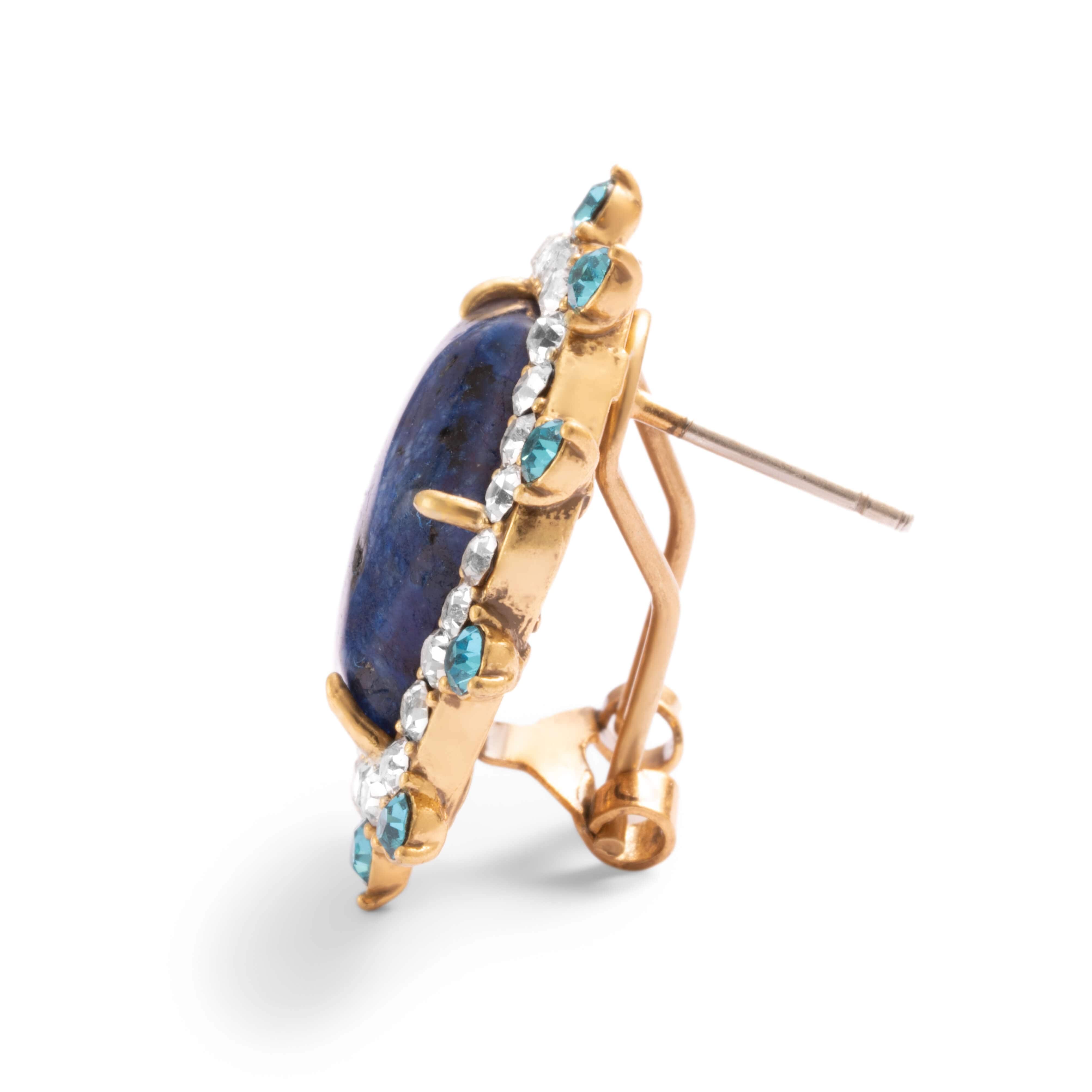 Lapis Lazuli Earrings Austrian Rhinestone & Crystal Alloy Plating with Russian Gold