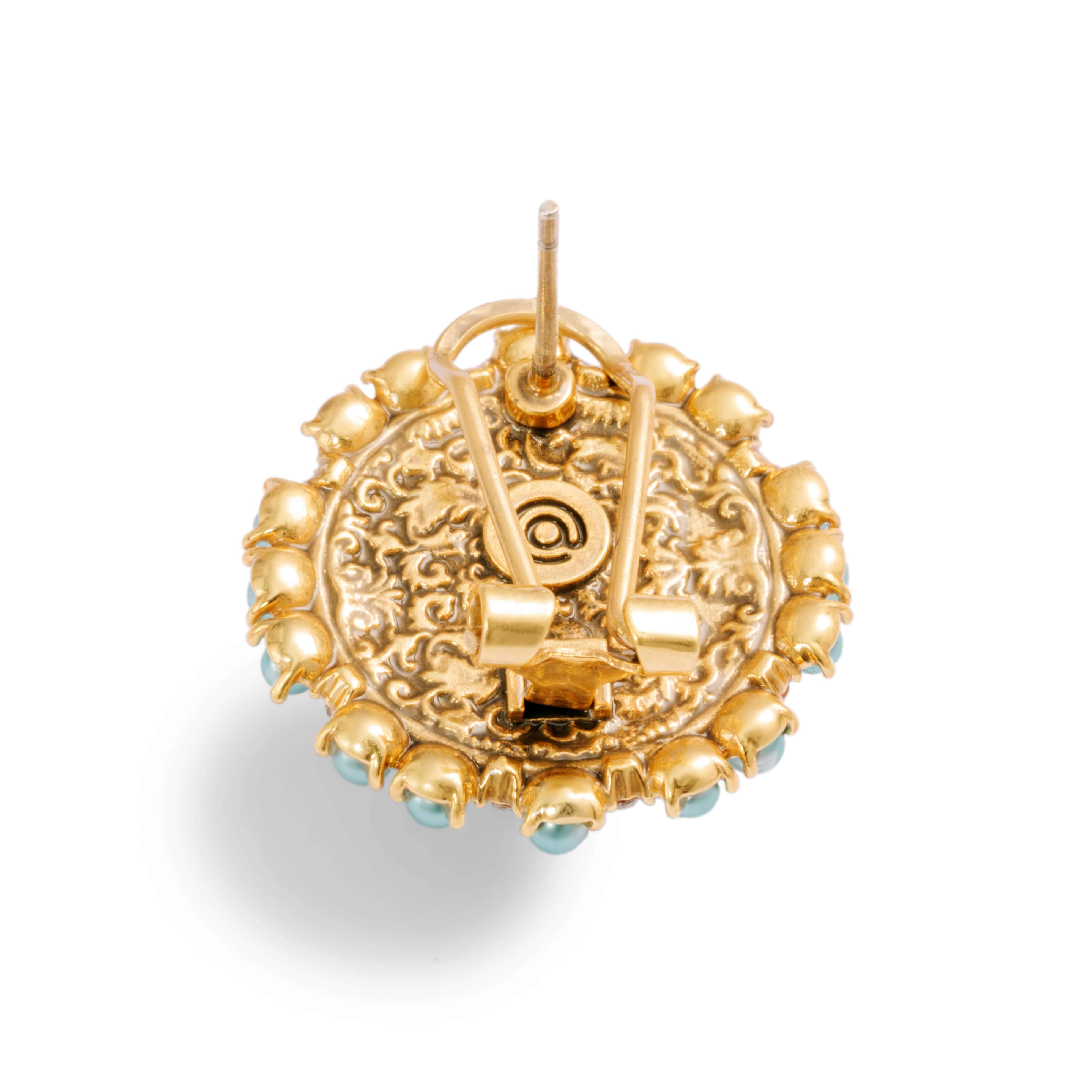 Blue Earrings Brass Austrian crystal Plated with Genuine Russian gold Artificial Pearls