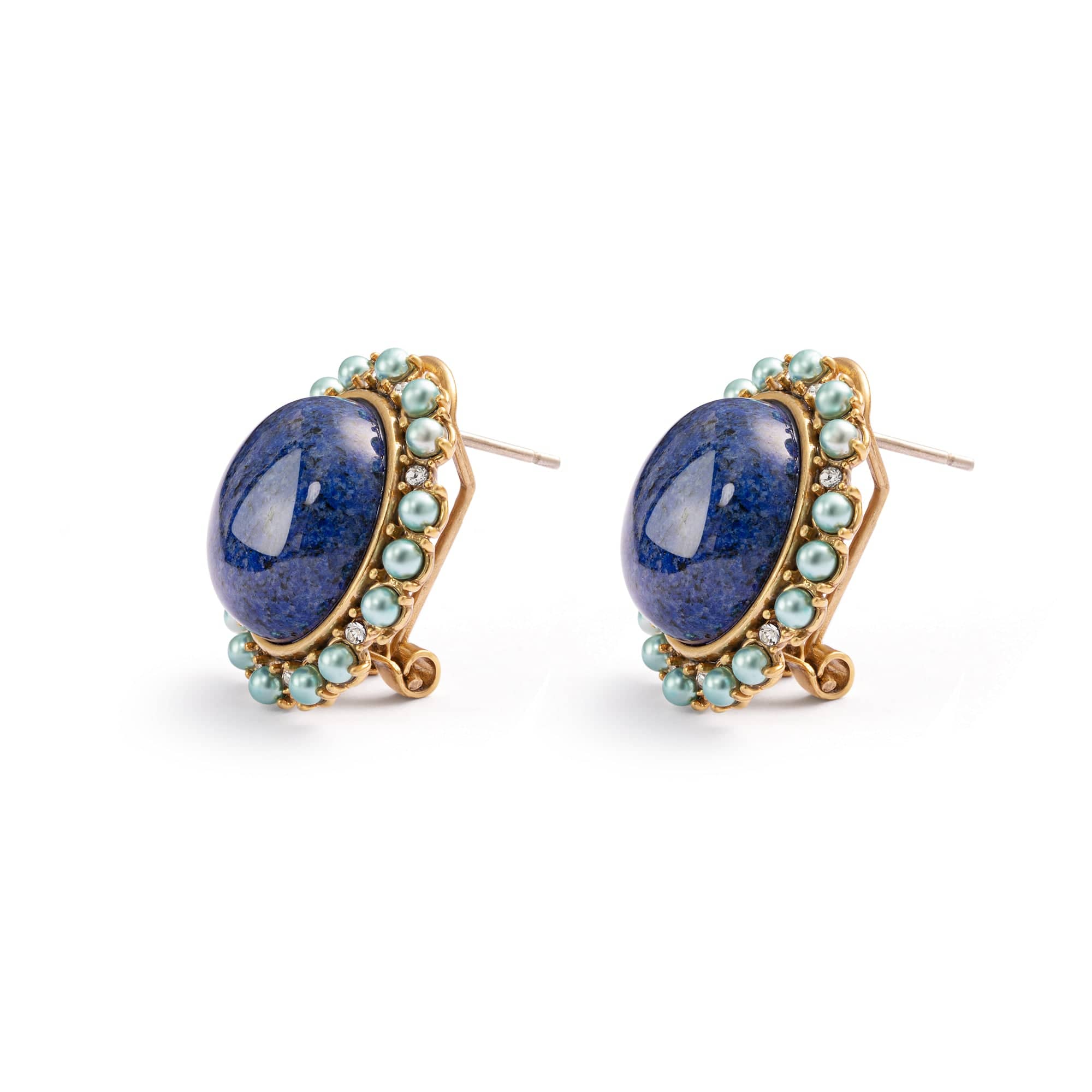 Blue Earrings Brass Austrian crystal Plated with Genuine Russian gold Artificial Pearls