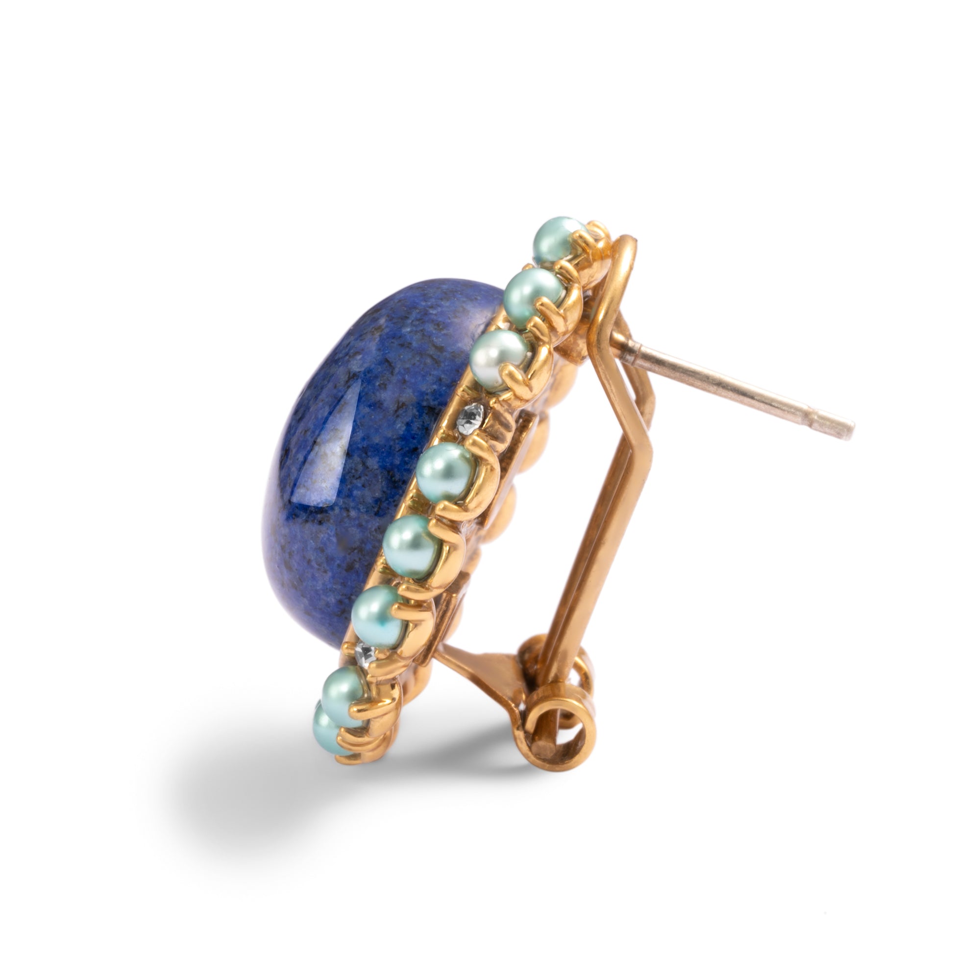 Blue Earrings Brass Austrian crystal Plated with Genuine Russian gold Artificial Pearls