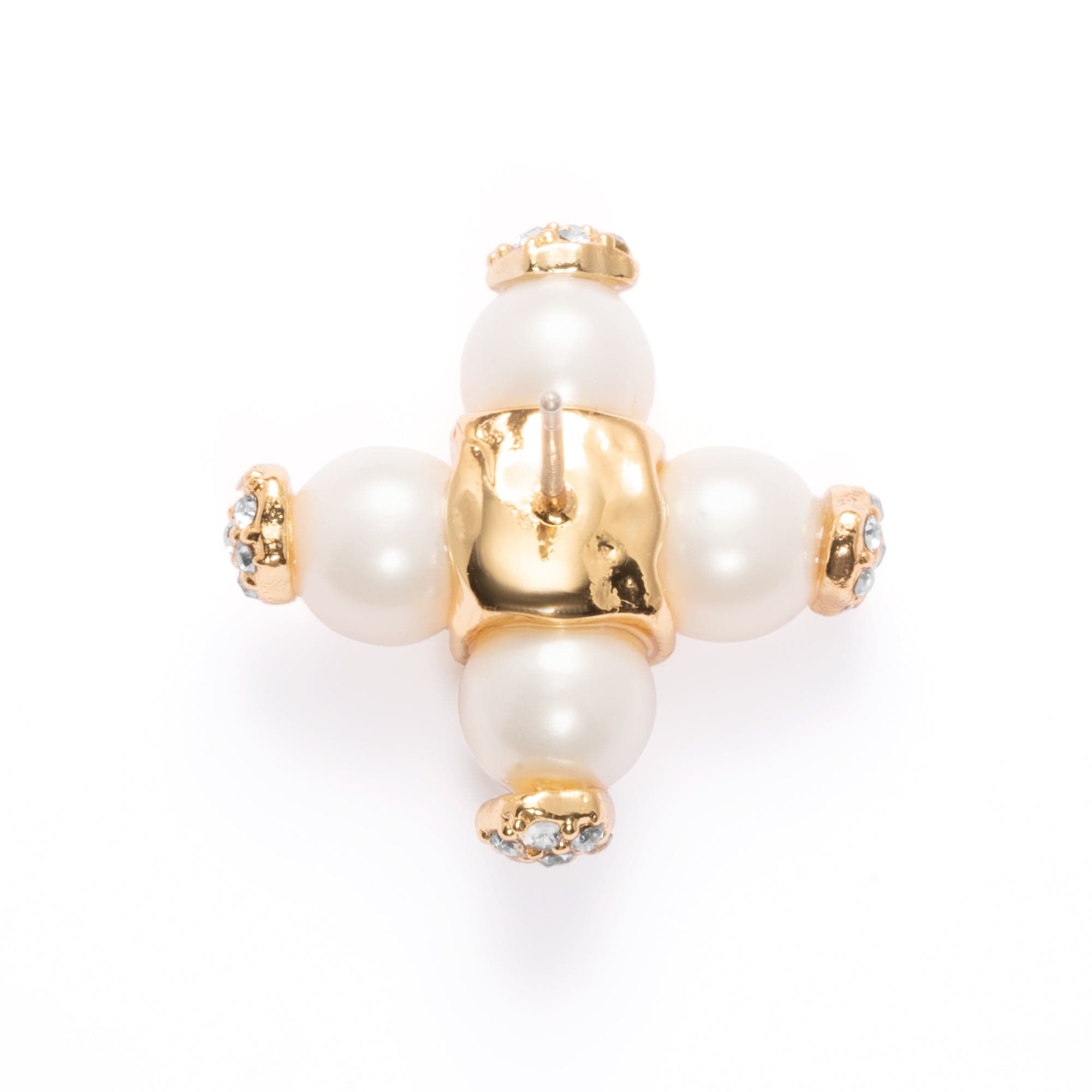 Earring, Crystal Pearls, Austrian Rhinestones, Brass Plated With Russian Genuine Gold