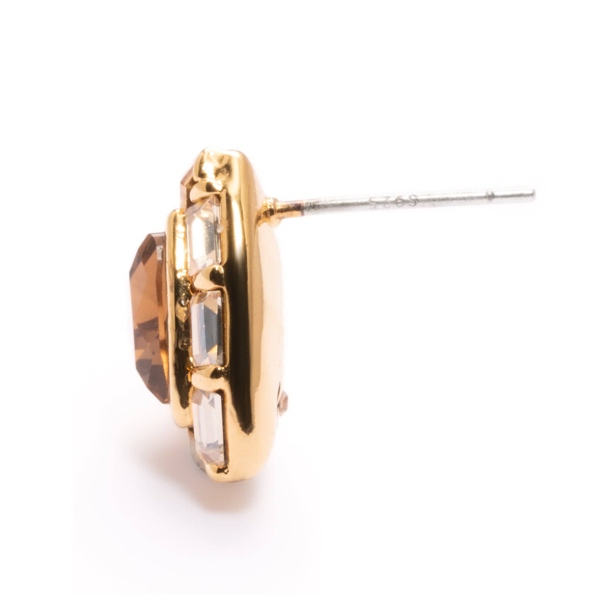 Earrings, Austrian Crystal & Rhinestones, Brass Plated With Russian Genuine Gold