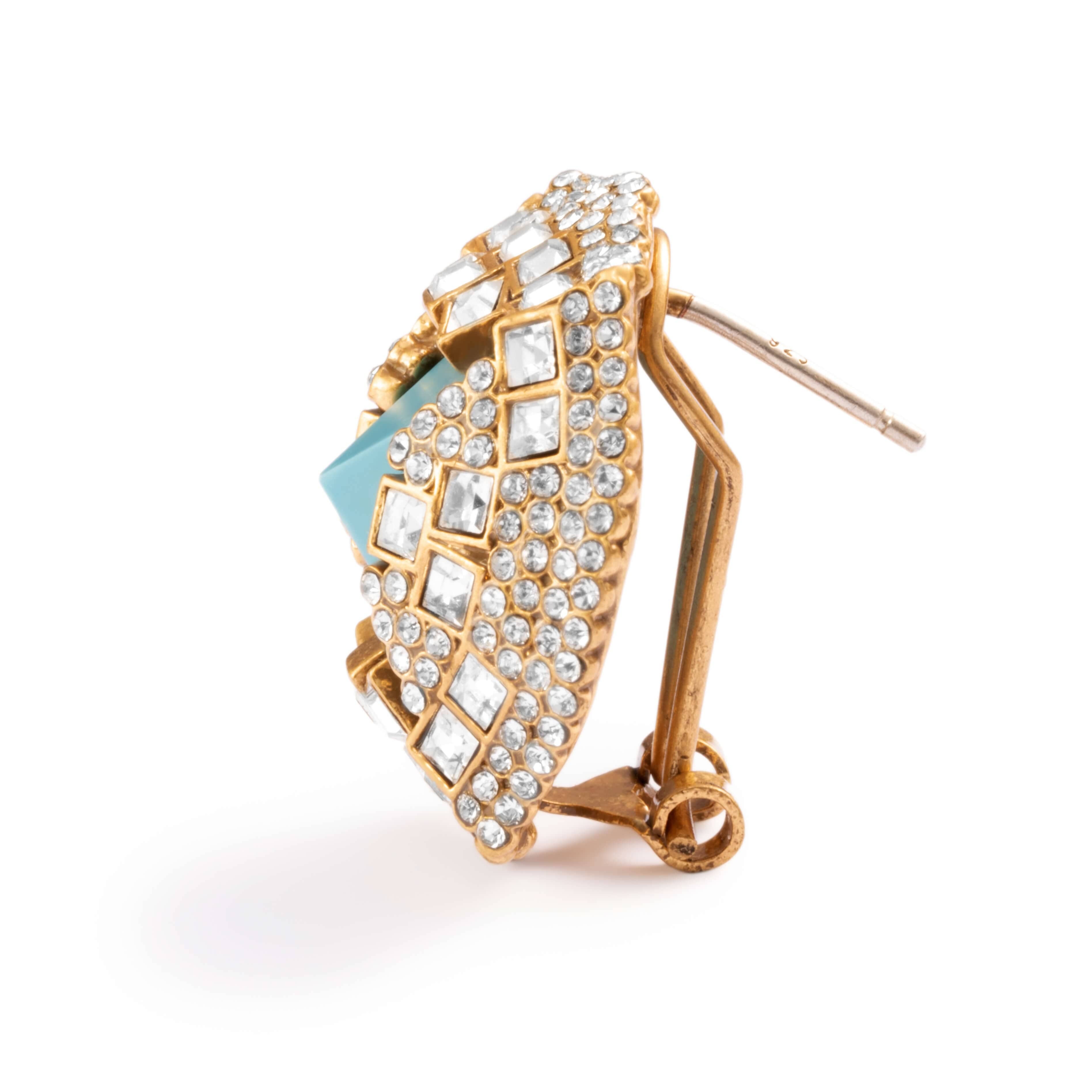 Lazurite Earrings Austrian Crystal & Rhinestone Brass Plated with genuine Russian Gold