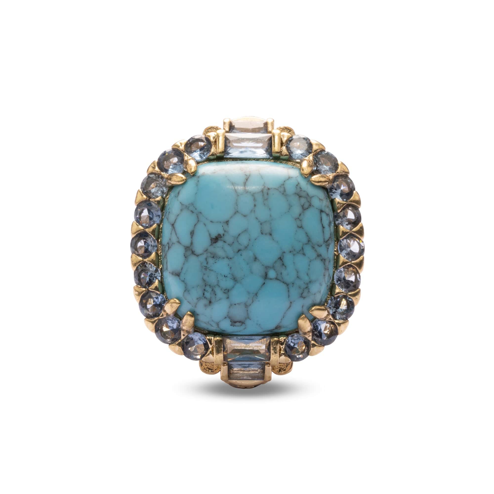 Earrings, Brass Plated Russian Gold, Austrian Rhinestone, Black-Veined Turquoise