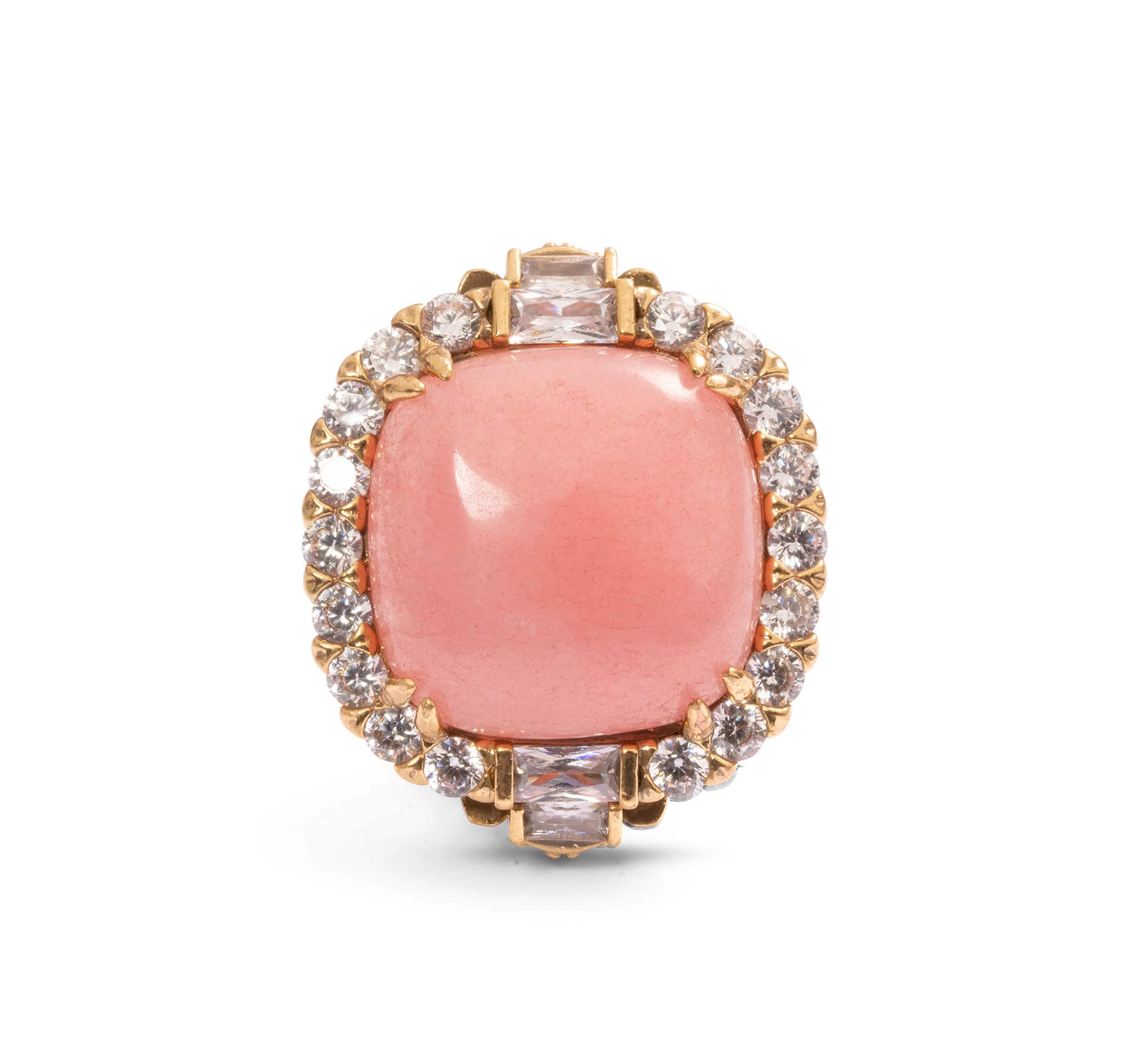 Rose Quartz Earrings, Brass Plated Russian Gold, Austrian Rhinestone