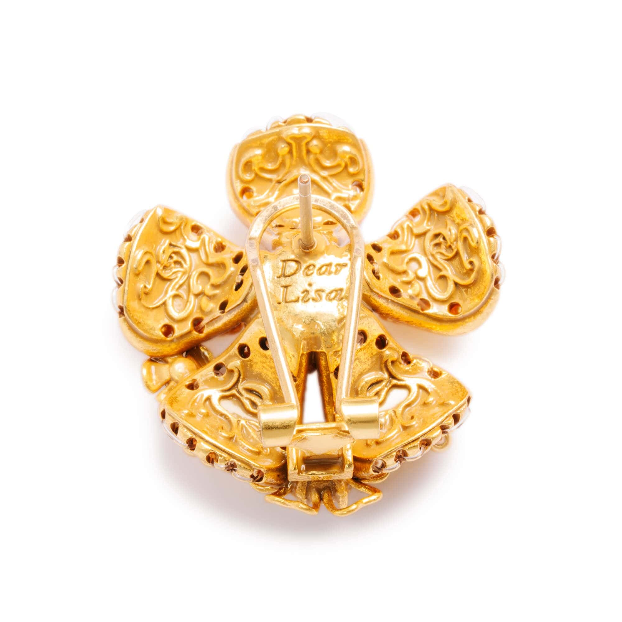 Earrings,Crystal Pearl, Austrian Rhinestone, Yellow, Brass Plated Russian Gold