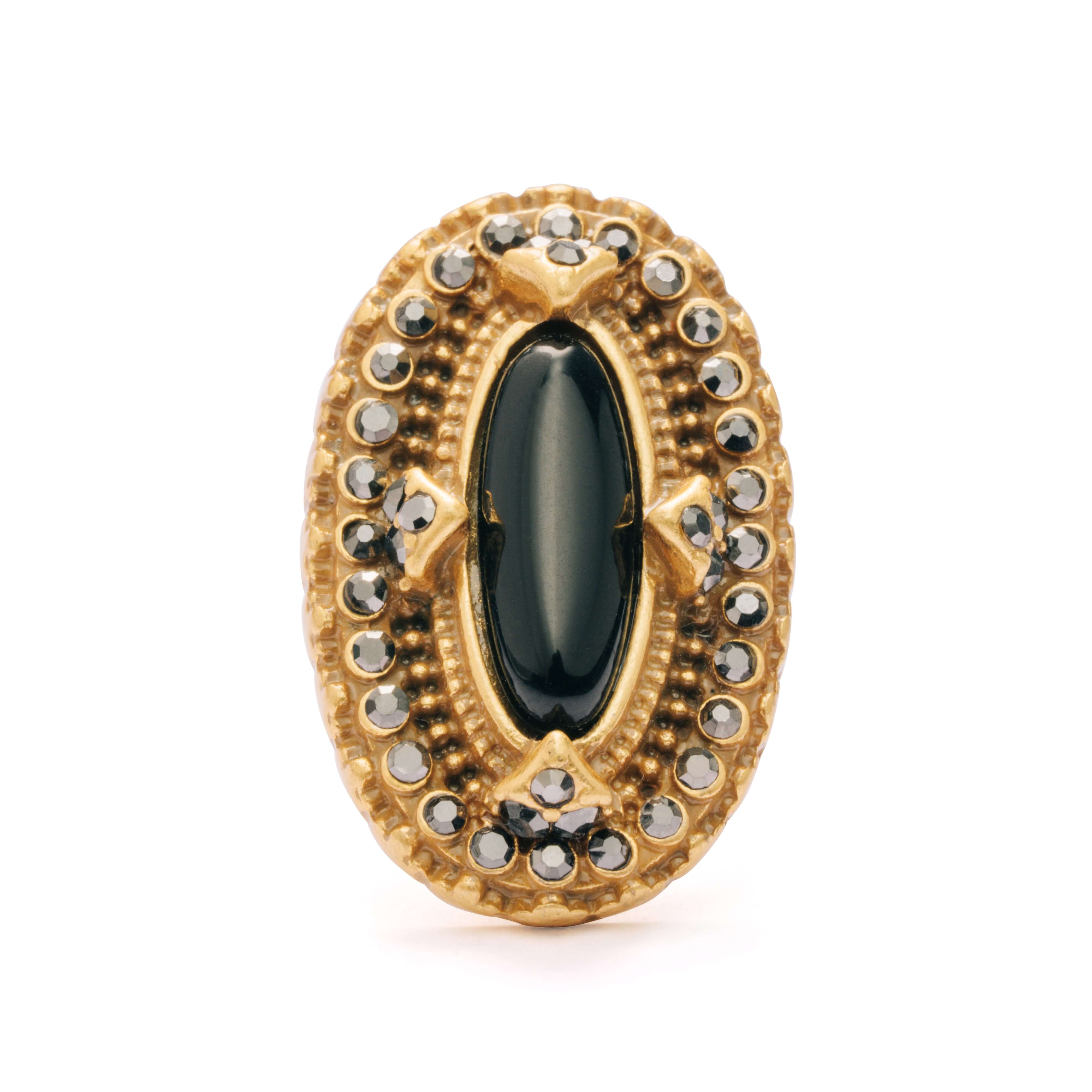 Obsidian Earrings, Imported Austrian Rhinestones, Alloy Electroplate With Russian Genuine Gold