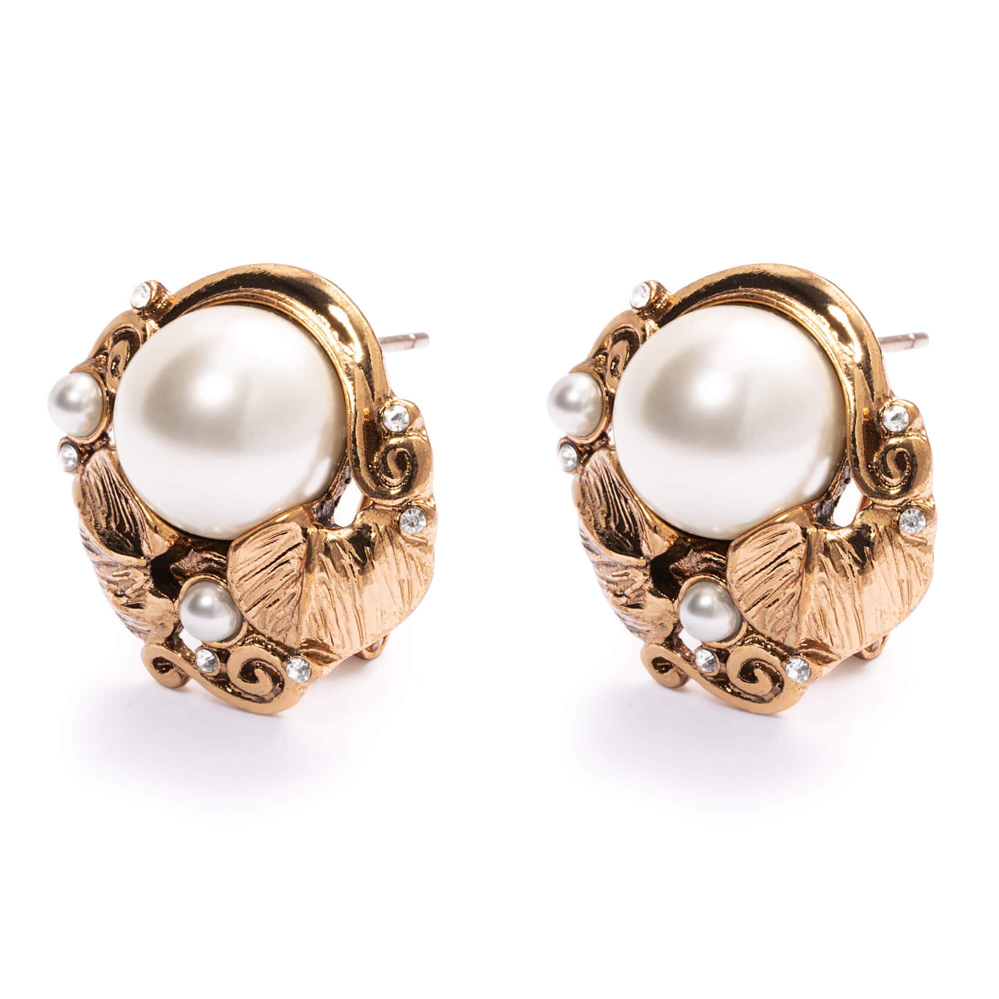 Earrings, Imported Austrian rhinestones Imported Crystal Pearls Brass Plated With Russian Genuine Gold
