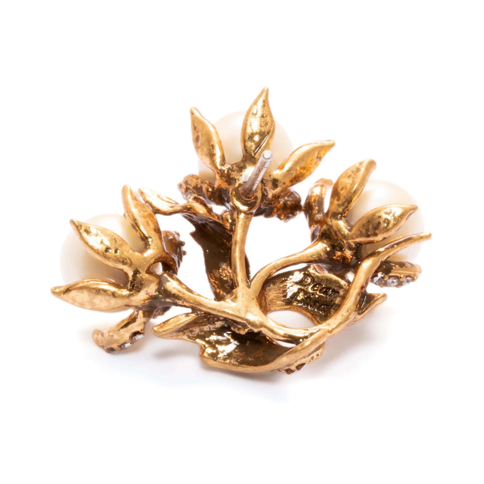 Brass Earrings, Imported Crystal Pearls, Imported Austrian Rhinestones, Russian Genuine Gold