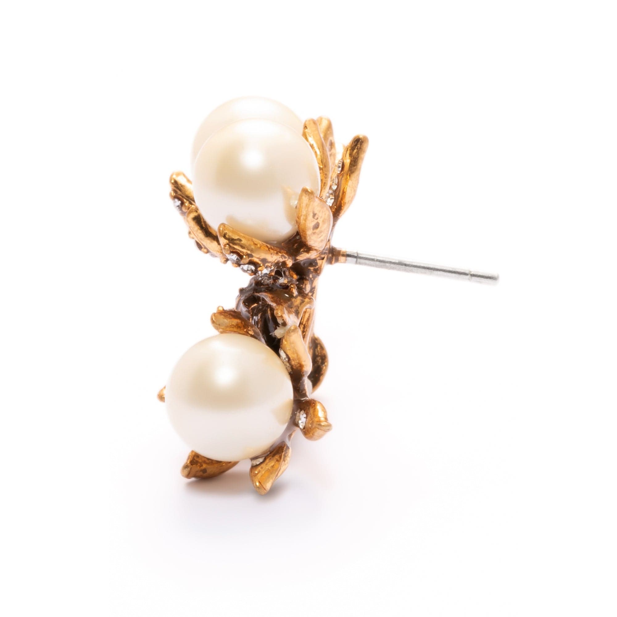 Brass Earrings, Imported Crystal Pearls, Imported Austrian Rhinestones, Russian Genuine Gold