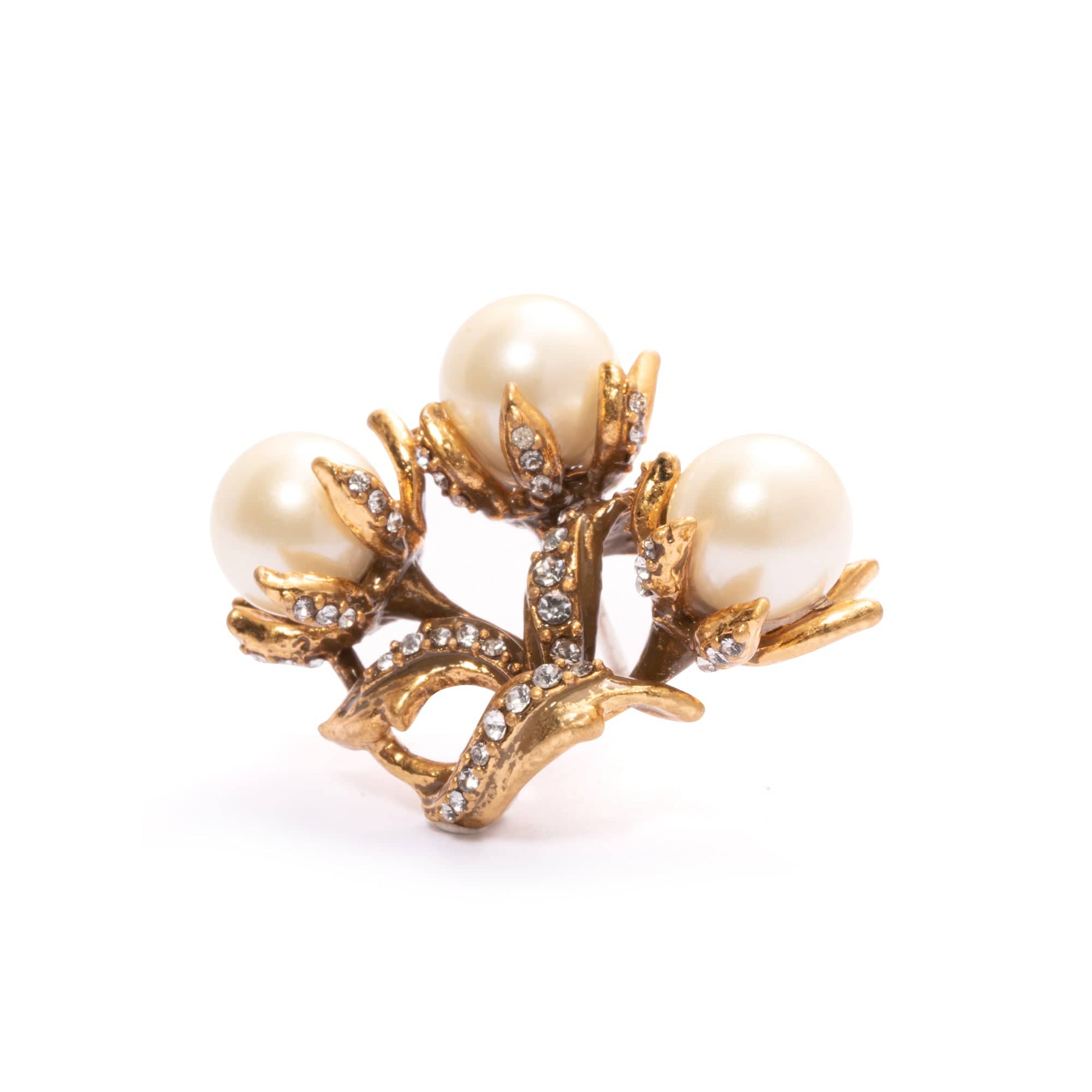 Brass Earrings, Imported Crystal Pearls, Imported Austrian Rhinestones, Russian Genuine Gold