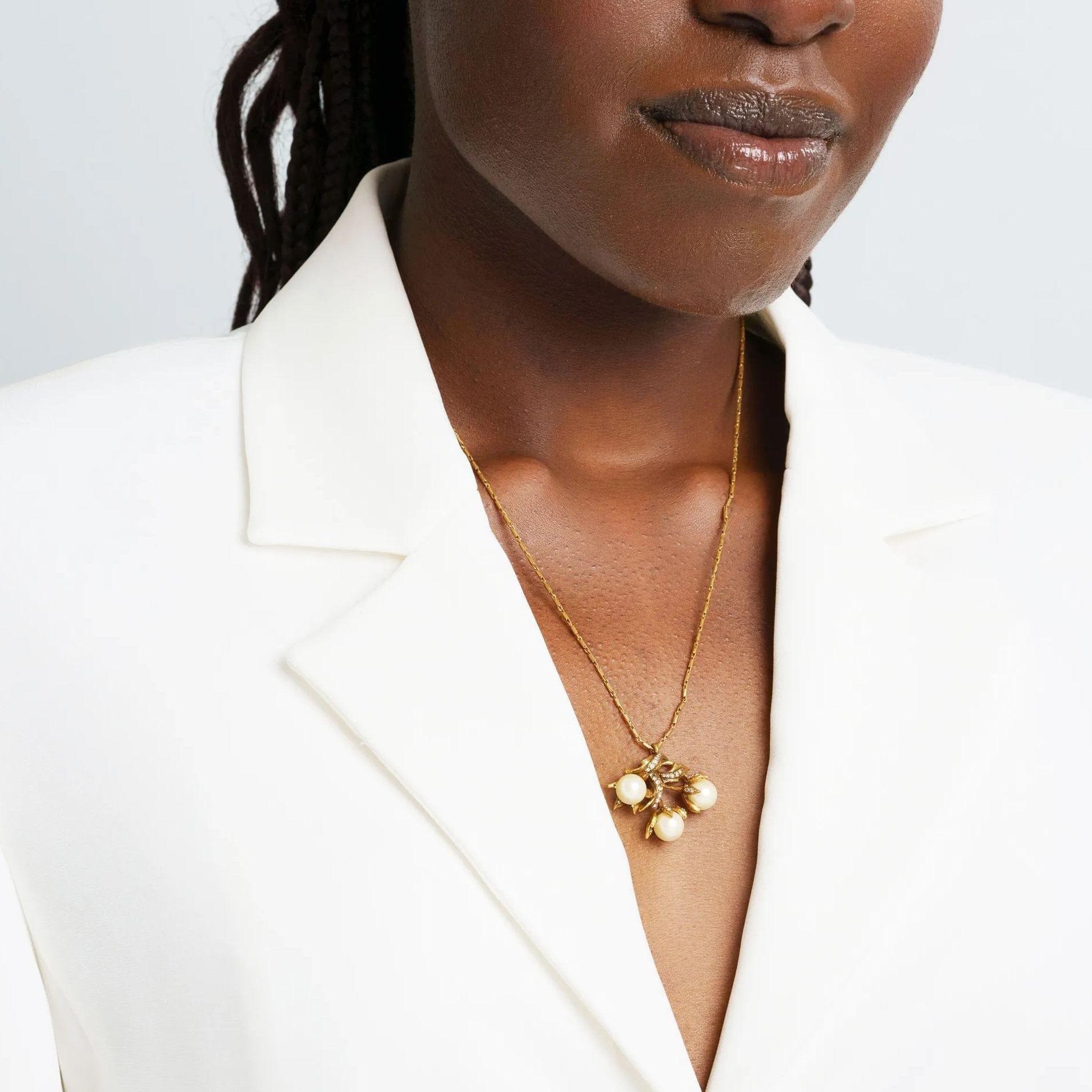 Necklace Brass crystal pearl Austrian rhinestone plated Russian gold