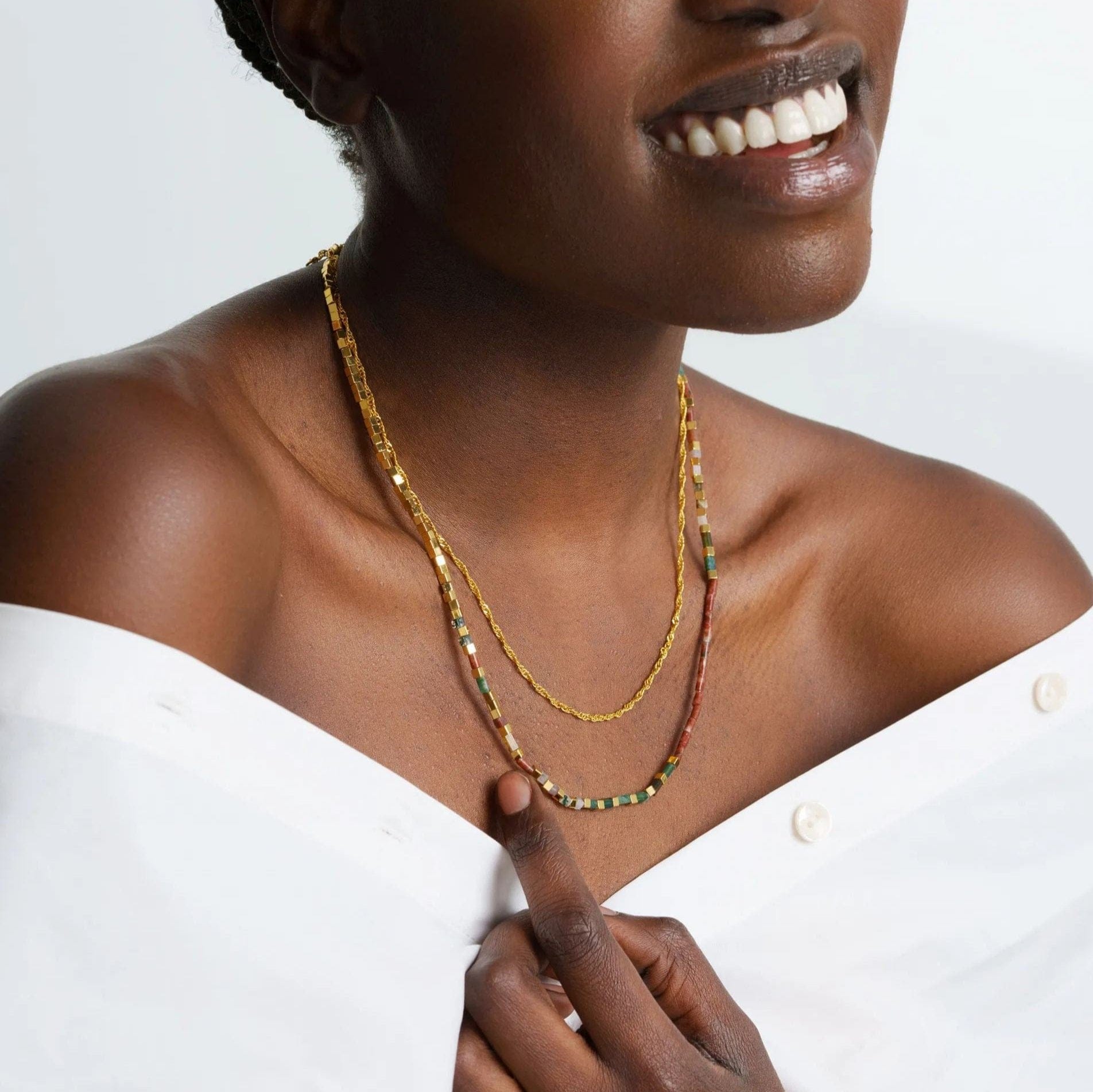 Necklaces, White Crystal Dipped Color, Brass Plated With Genuine Gold