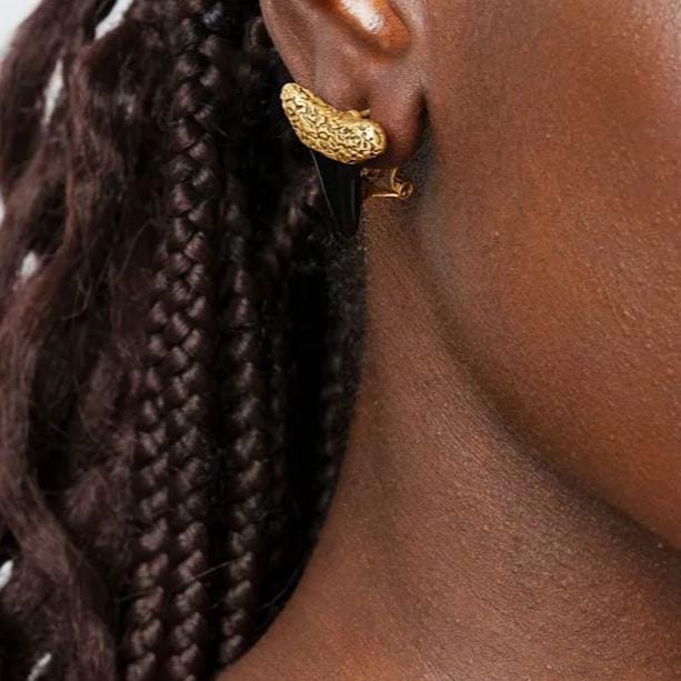 Obsidian Earrings, Alloy Plate With Russian Genuine Gold