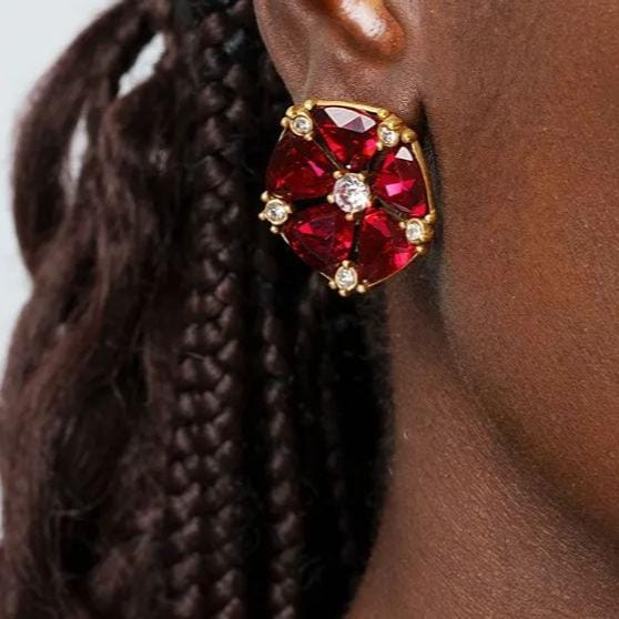 Red Crystal Earrings, Austrian Crystal & Rhinestone, Alloy Plated With Genuine Russian Gold