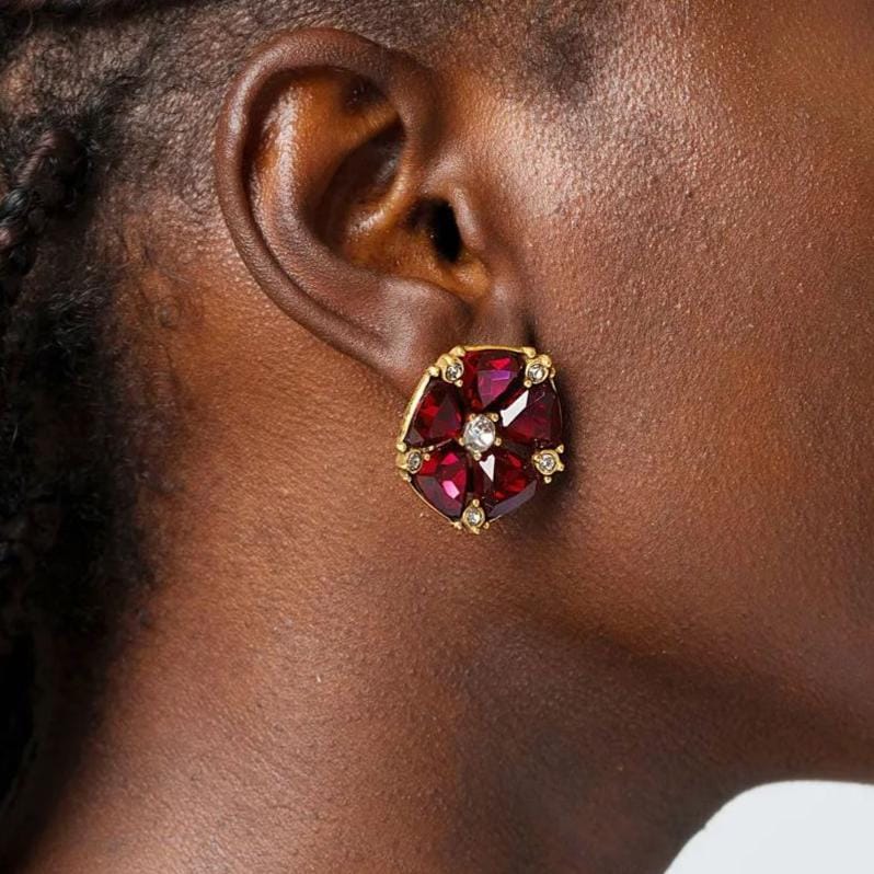 Red Crystal Earrings, Austrian Crystal & Rhinestone, Alloy Plated With Genuine Russian Gold