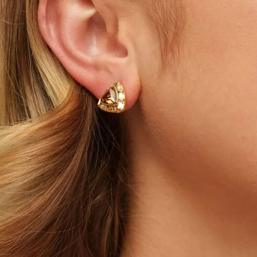 Earrings, Imported Austrian Crystal Imported Austrian Rhinestones, Brass Plated With Russian Genuine Gold