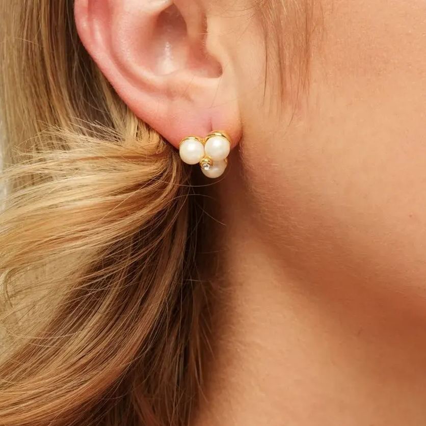 Brass Earrings, Imported Crystal Pearls ,Imported Austrian Rhinestones ,Electroplated Genuine Gold