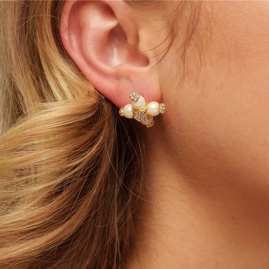 Crystal Pearls Earring Austrian Rhinestones Brass Plated With Russian Genuine Gold