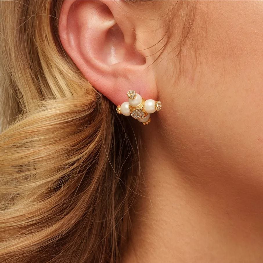 Crystal Pearls Earring Austrian Rhinestones Brass Plated With Russian Genuine Gold