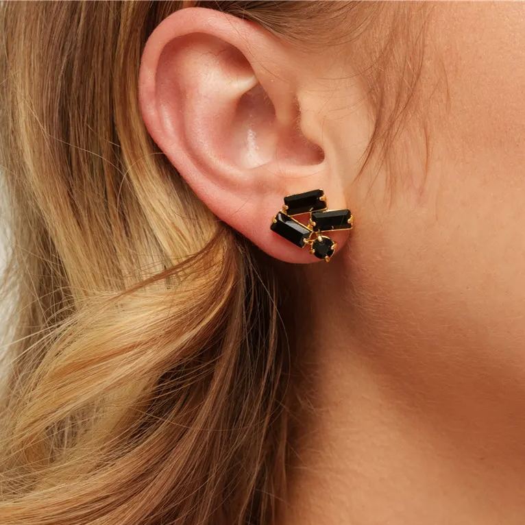 Earrings, Austrian Crystal & Rhinestones, Brass Plated With Russian Gold