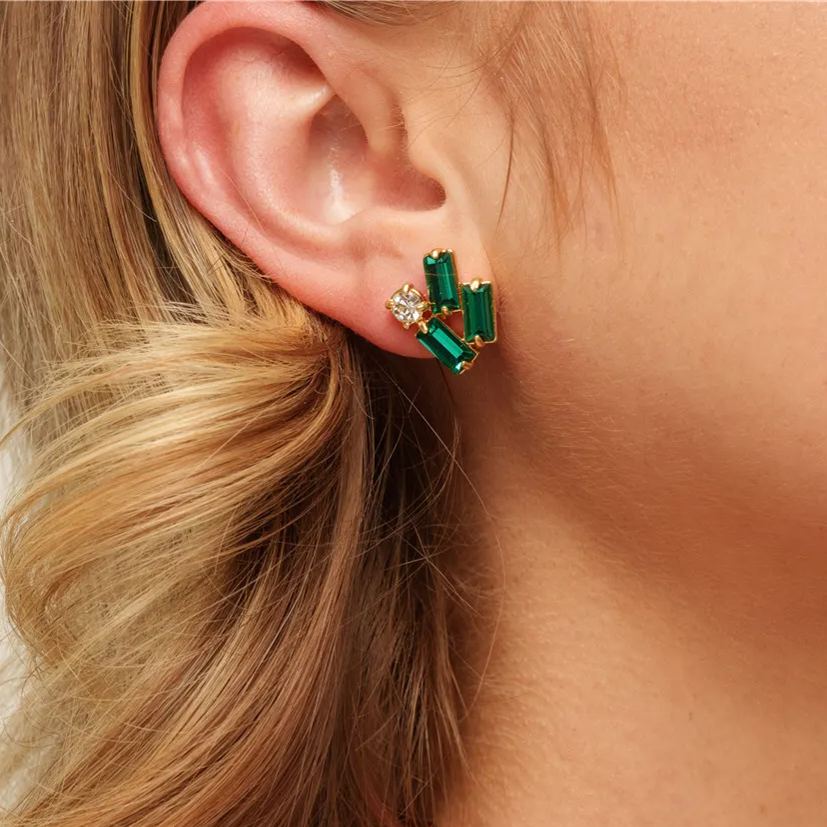 Earrings, Austrian Crystal & Rhinestones, Brass Plated With Russian Gold