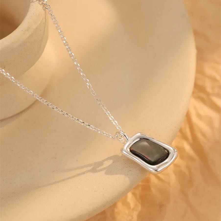 925 银 灰贝母亮银项链 吊坠