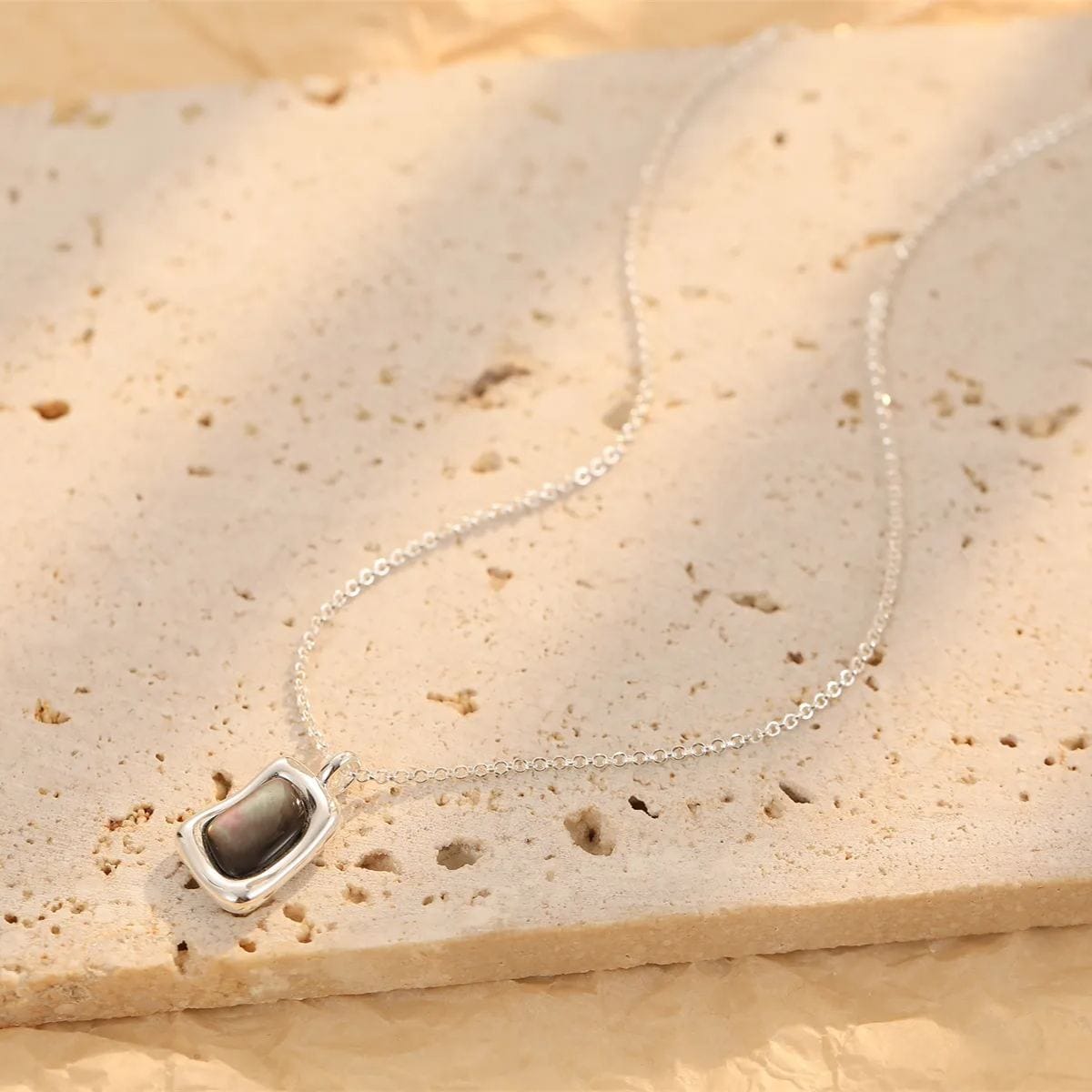 925 银 灰贝母亮银项链 吊坠