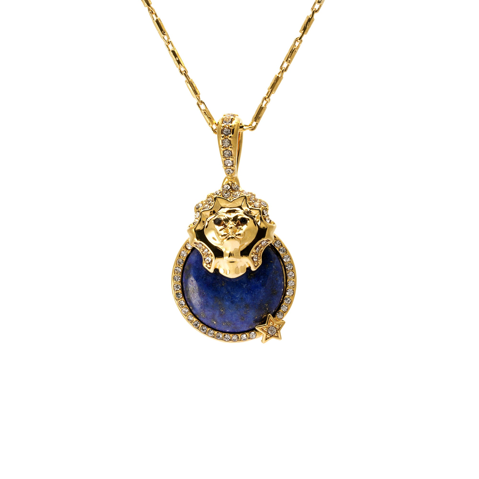 Necklace brass lapis lazuli Austrian rhinestone plated Russian gold