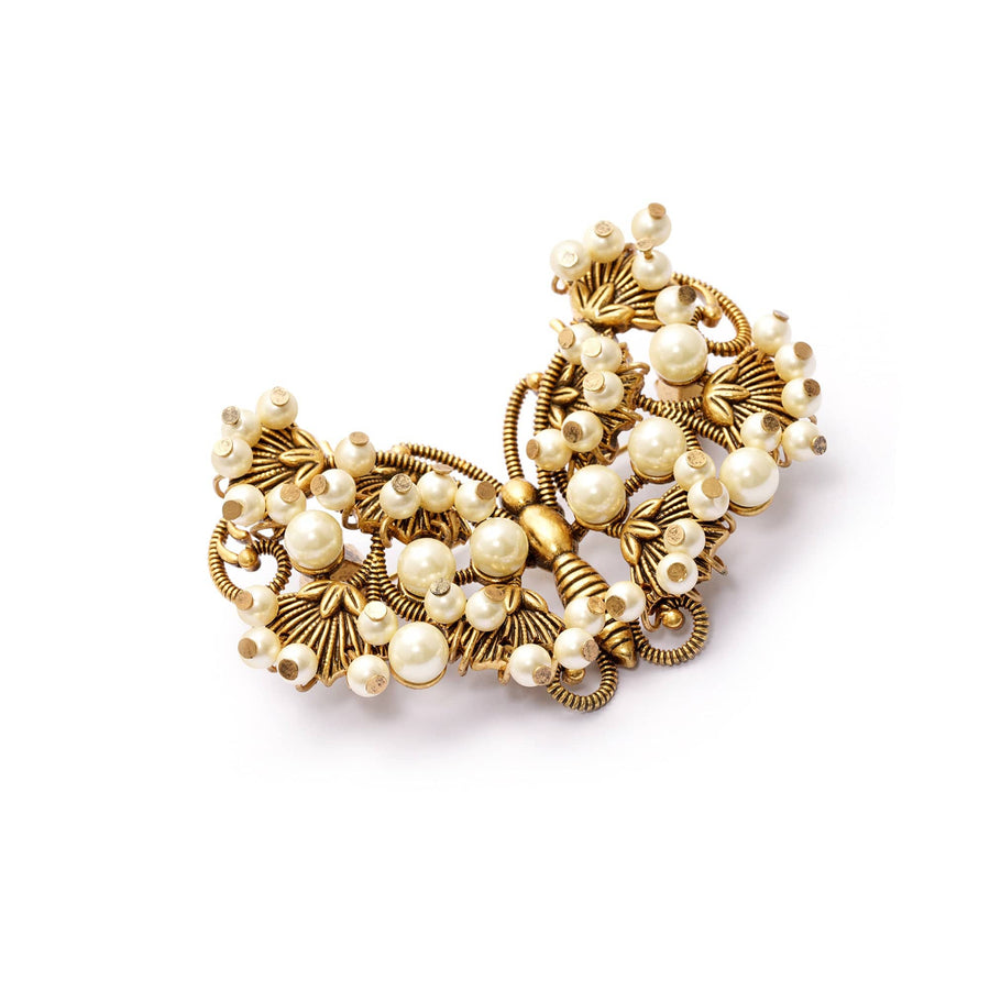 Butterfly Brooch with crystal pearl and 18K gold-plated finish