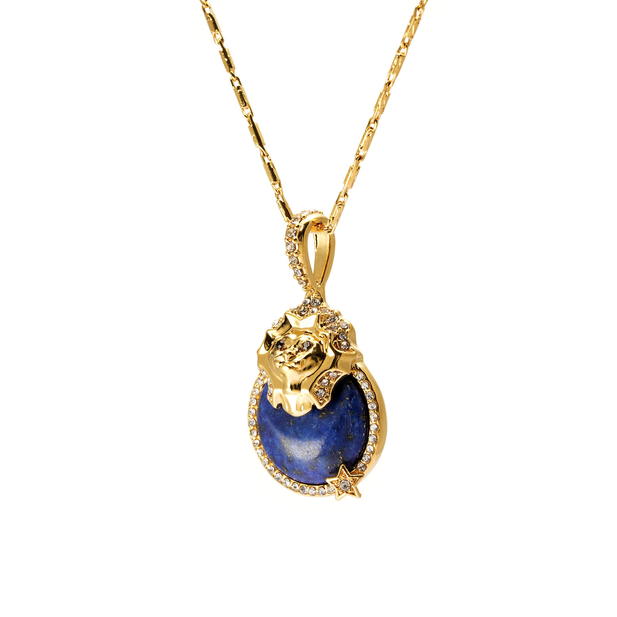 Necklace brass lapis lazuli Austrian rhinestone plated Russian gold