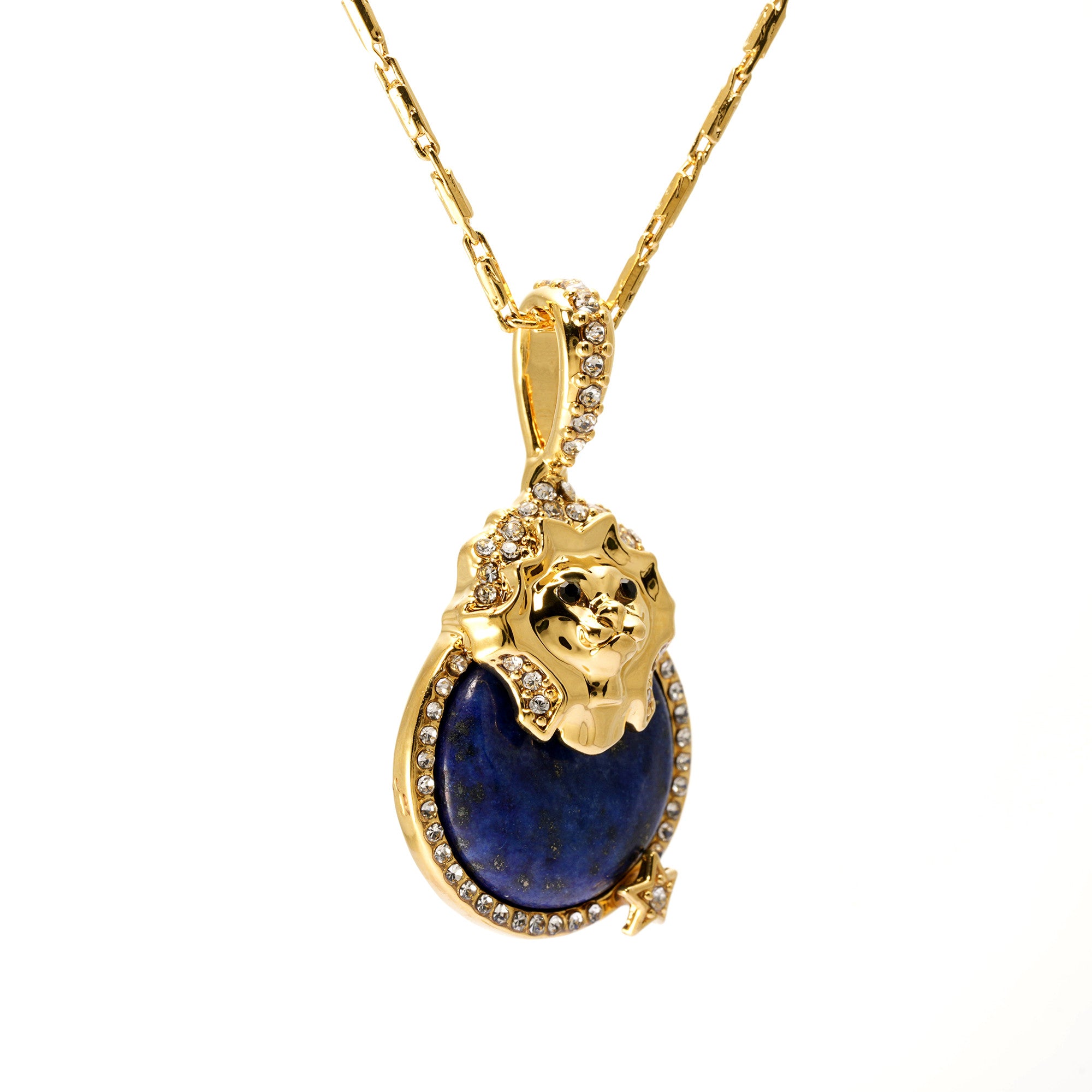 Necklace brass lapis lazuli Austrian rhinestone plated Russian gold