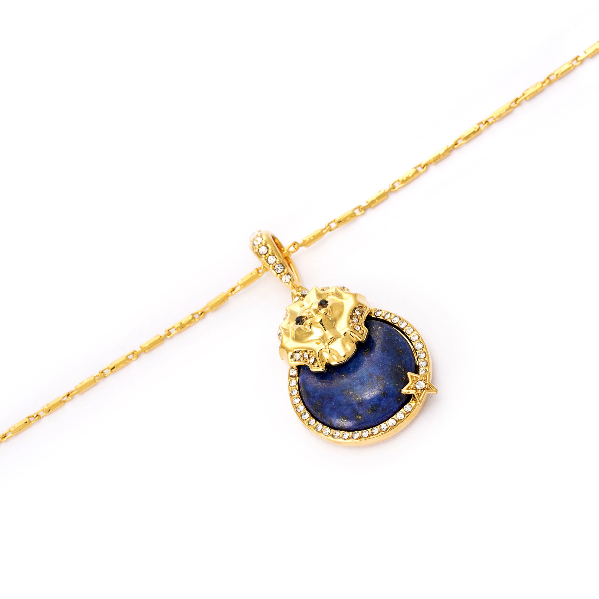 Necklace brass lapis lazuli Austrian rhinestone plated Russian gold