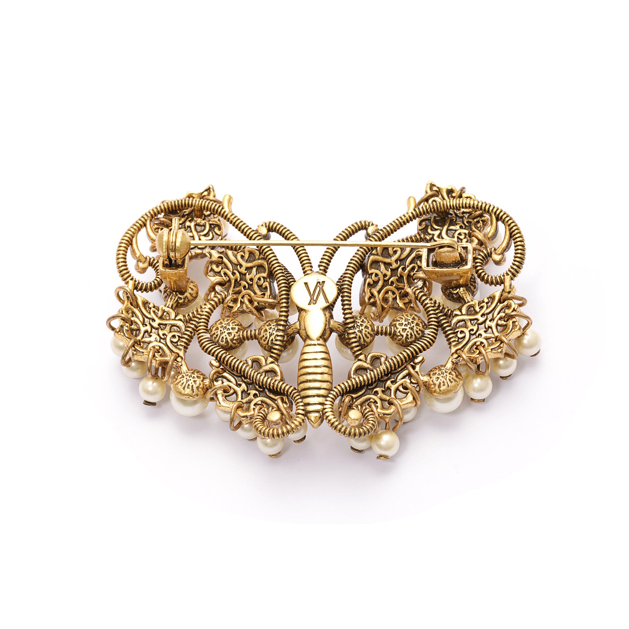 Brooch brass crystal pearl plated with Russian gold