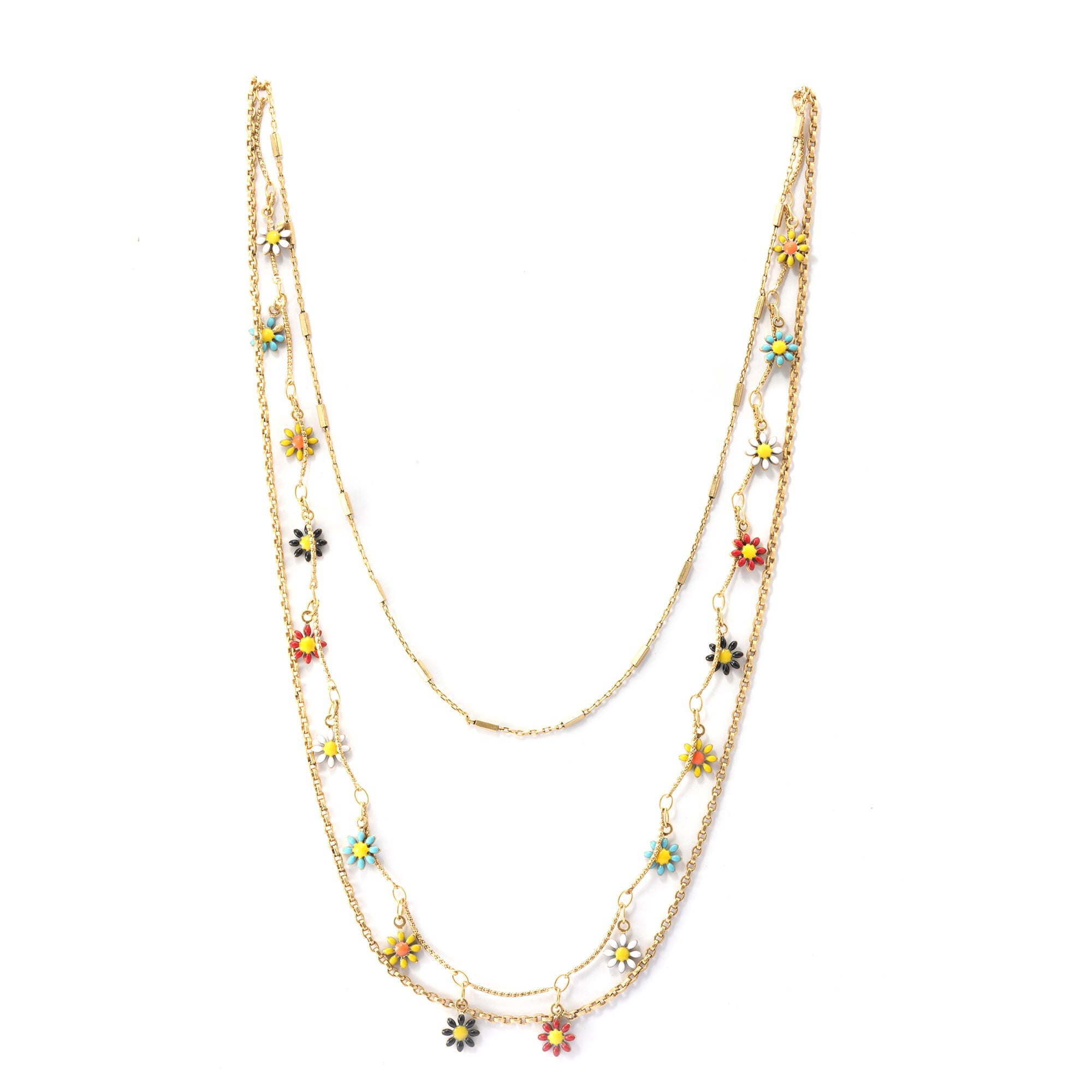 Brass Plated Necklace, White Crystal dipped In Color, Russian Genuine Gold