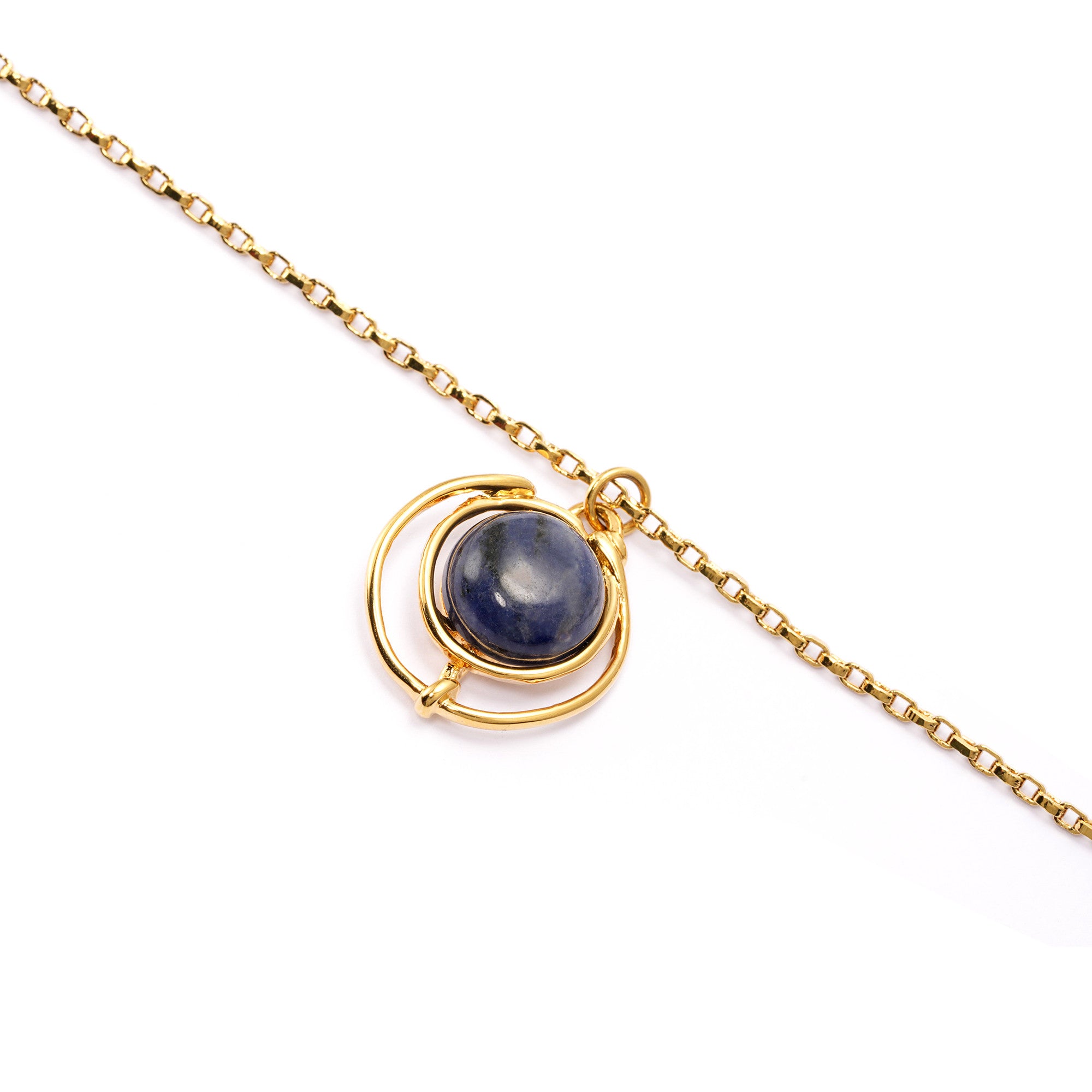 Necklace alloy blue sand stone plated real gold