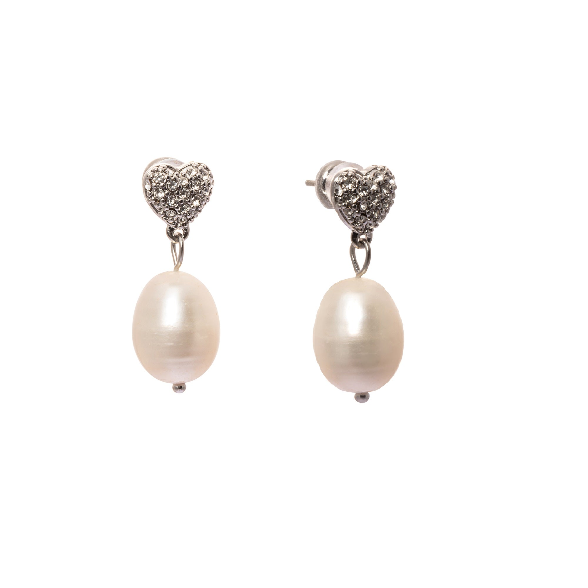 Crystal Pearl Earrings, Austrian Rhinestones, Alloy Plated With Plain Sterling Silver, Antique Finish