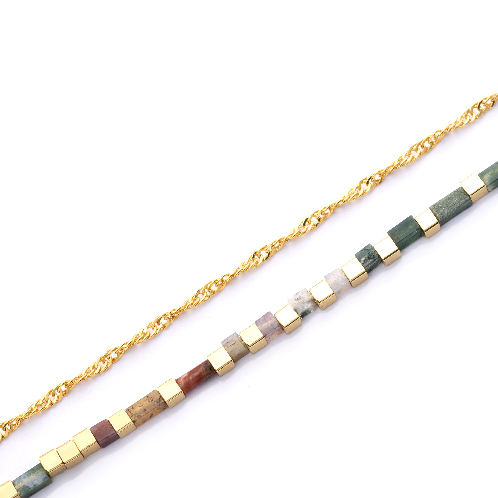 Brass Plated Necklaces,  White Crystal Dipped Color, Electroplated Genuine Gold