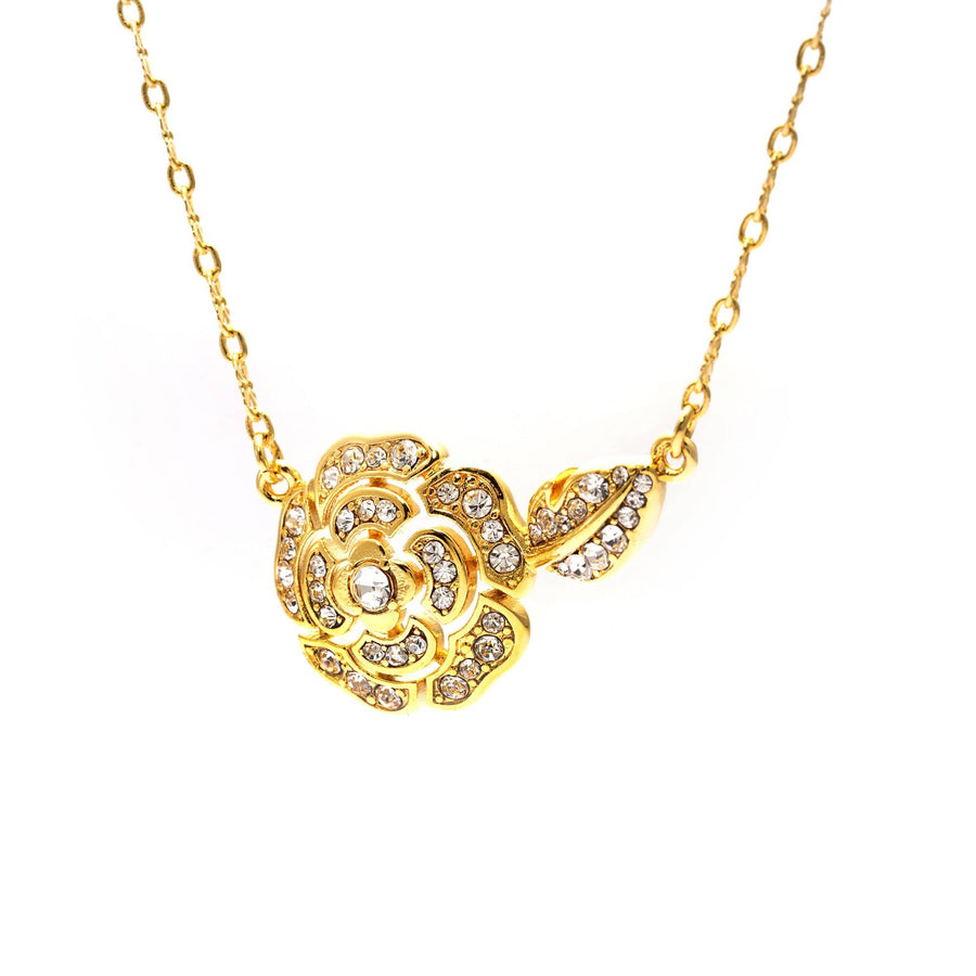 Radiant Rose Necklace with pink stone, Austrian rhinestones and 18K gold-plated finish