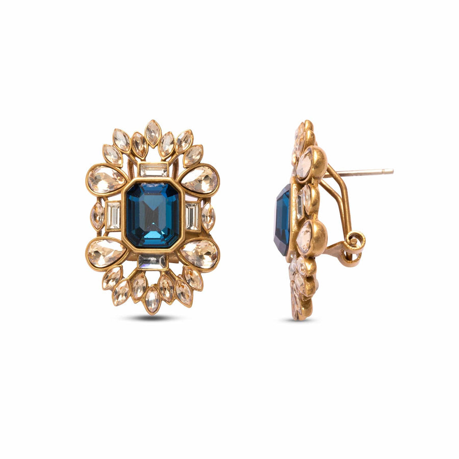 Radiant Hoop Earrings with blue crystals and 18K gold-plated finish