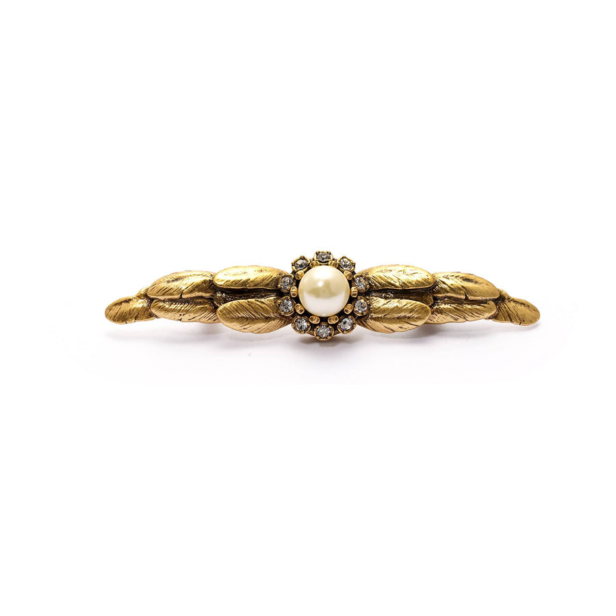 Timeless Grace Brooch with crystal pearl, Austrian rhinestones and 18K gold-plated finish