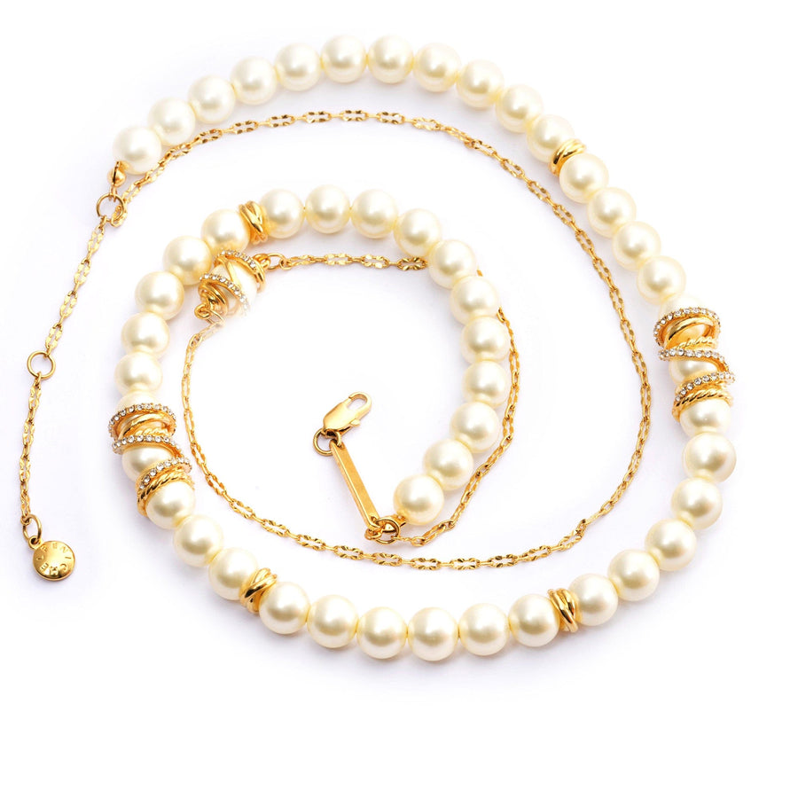 Eternity Necklace with crystal pearls, Austrian rhinestones and 18K gold-plated finish