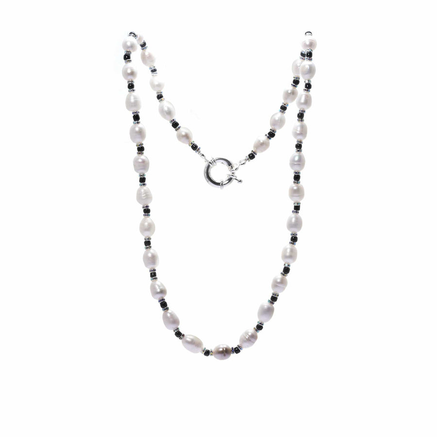 Necklace crystal pearl Austrian rhinestone plated silver made old